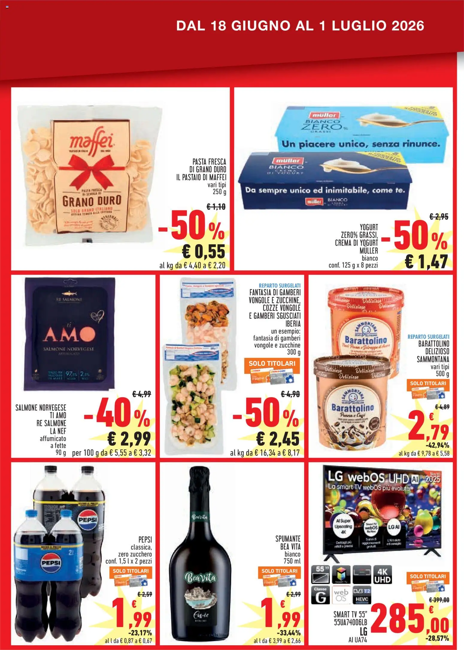 Volantino Conad del 18.06.2026 | Pagina: 3 | Prodotti: Salmone, smart TV, Zucchero, Pepsi