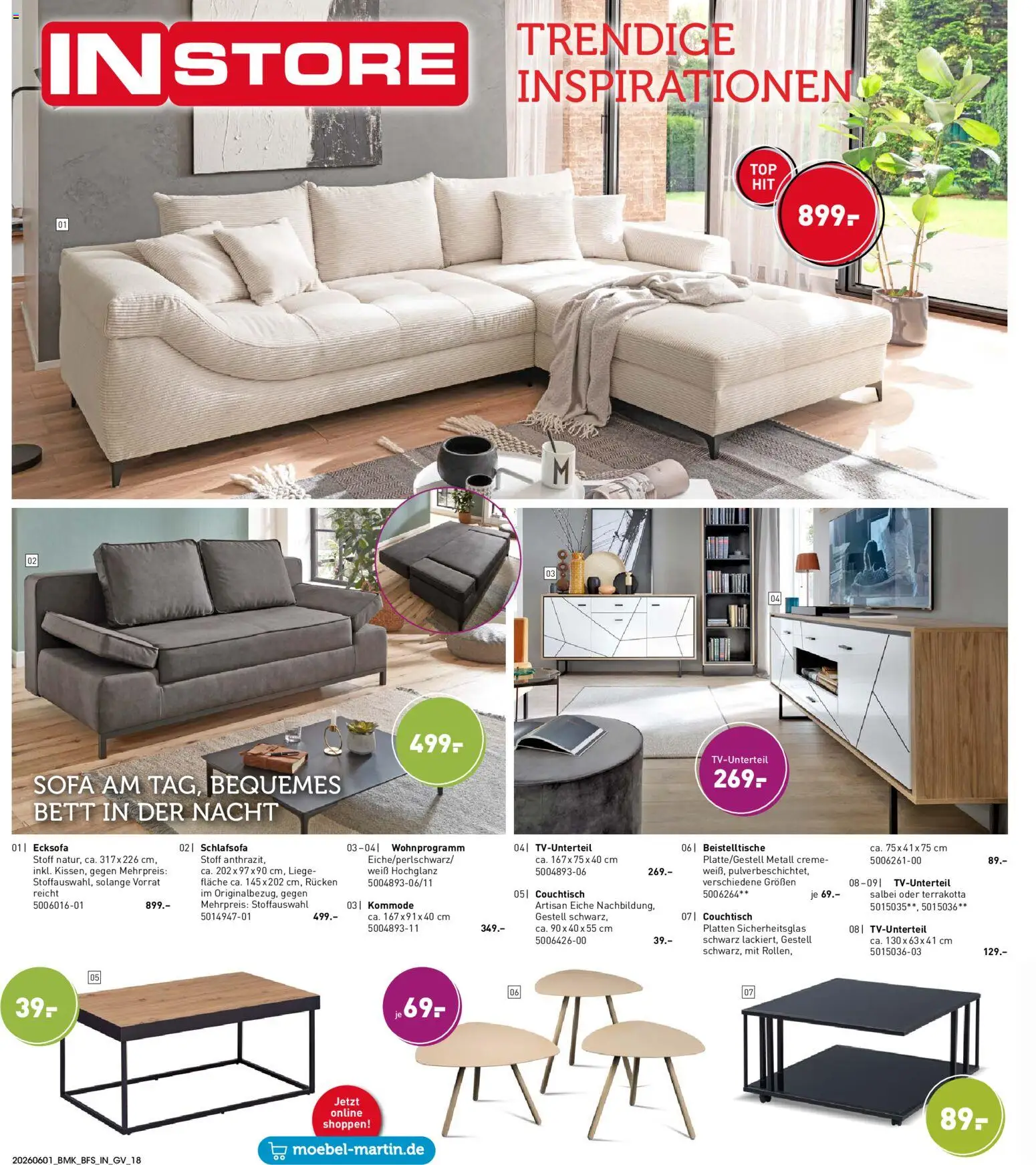 Möbel Martin Prospekt – gültig ab 01.06.2026 | Seite: 18 | Produkte: Sofa, Couchtisch, Liege, Creme