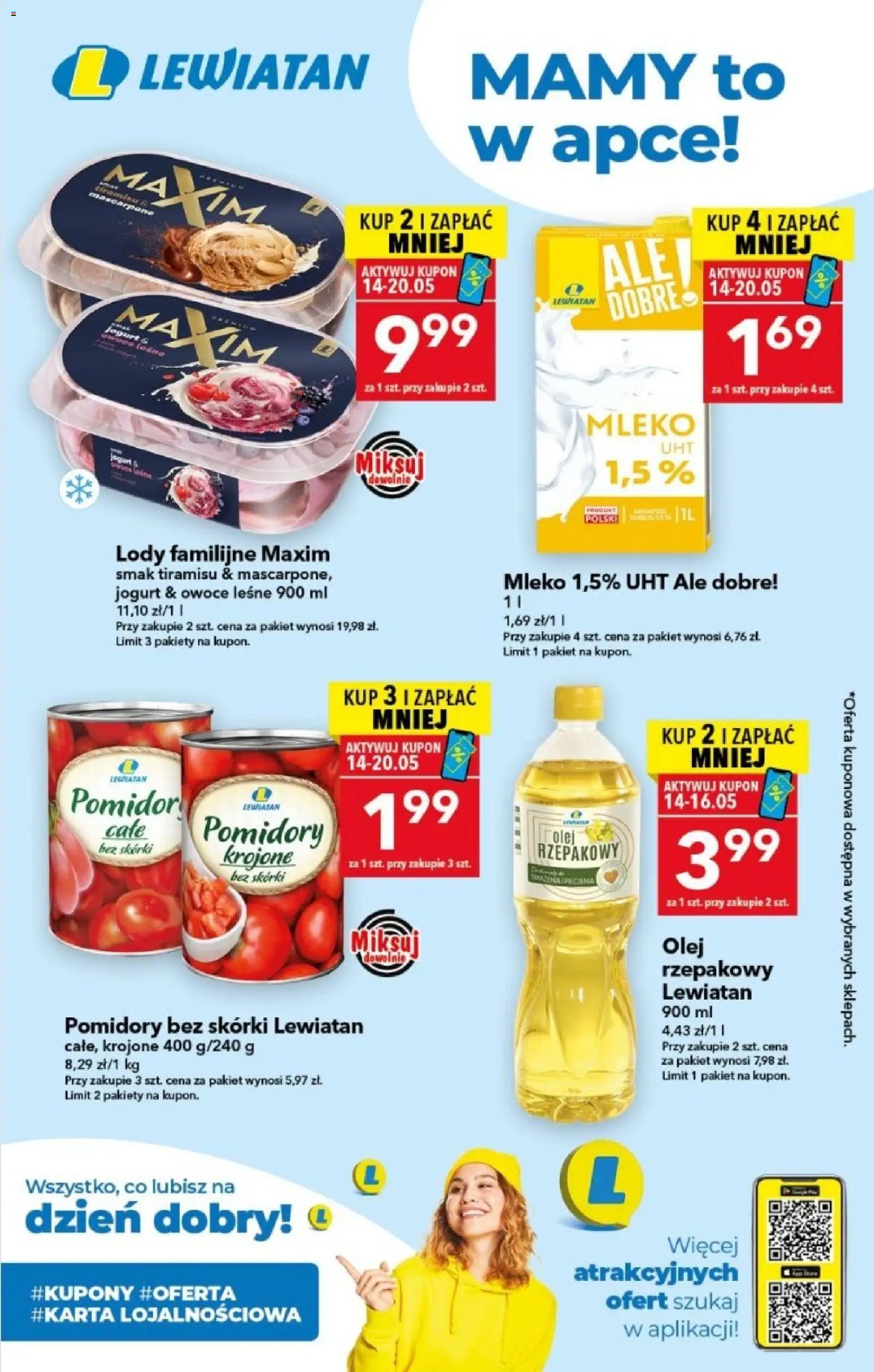 Lewiatan gazetka - Mamy to w apce od 14.05.2026 | Strona: 1 | Produkty: Mascarpone, Jogurt, Olej, Lody