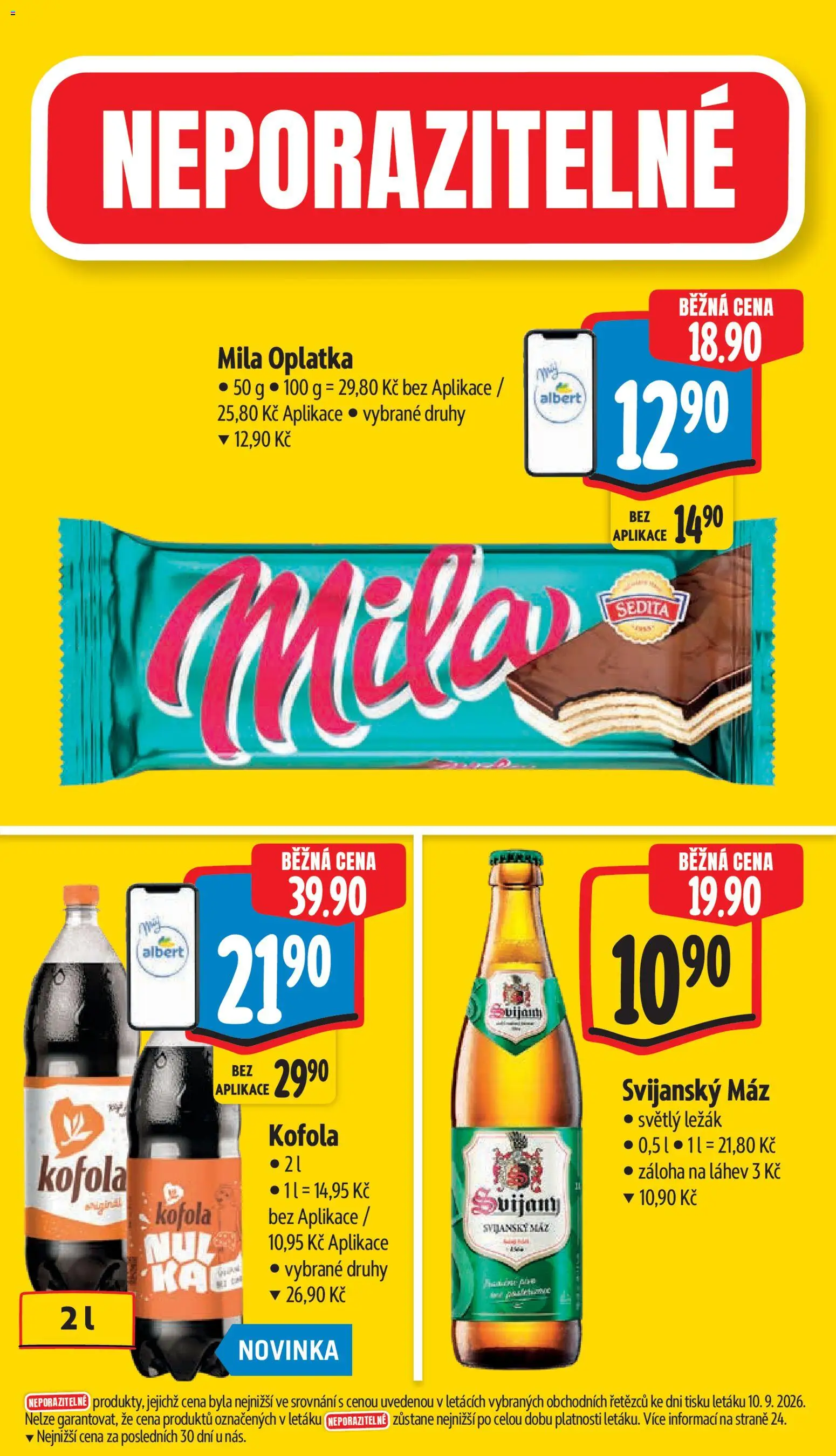 Albert leták - Supermarket - Šumperk od 16.09.2026 | Strana: 5 | Produkty: Kofola, Mila, Svijany, Láhev