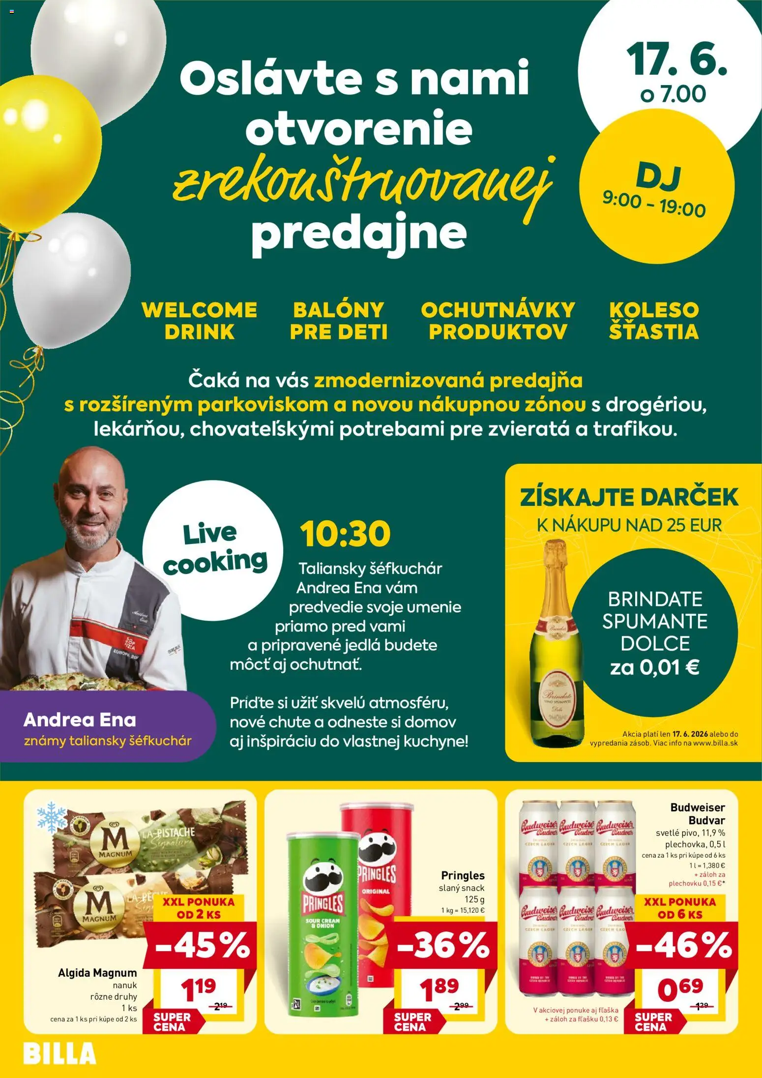 Nové Billa akcie – leták je platný od 17.06.2026 | Strana: 2 | Produkty: Nanuk, Pringles, Budvar, Kuchyne