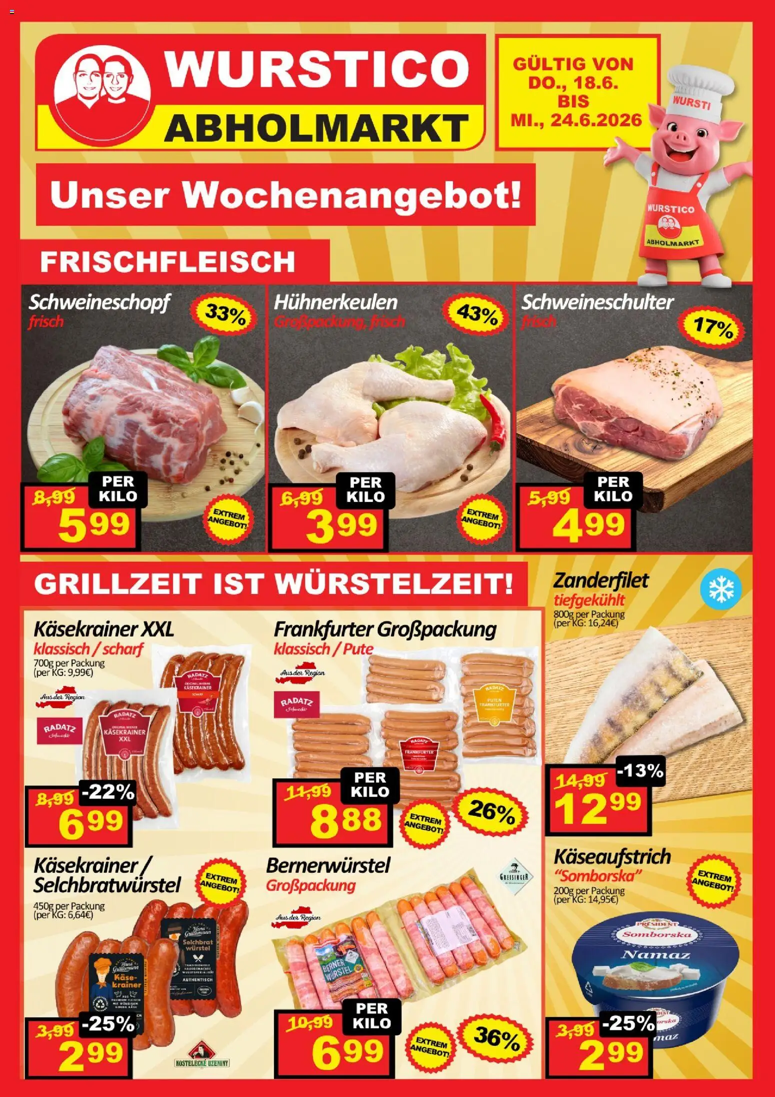 Wurstico Abholmarkt Flugblatt gültig ab 18.06.2026 | Seite: 1 | Produkte: Käse