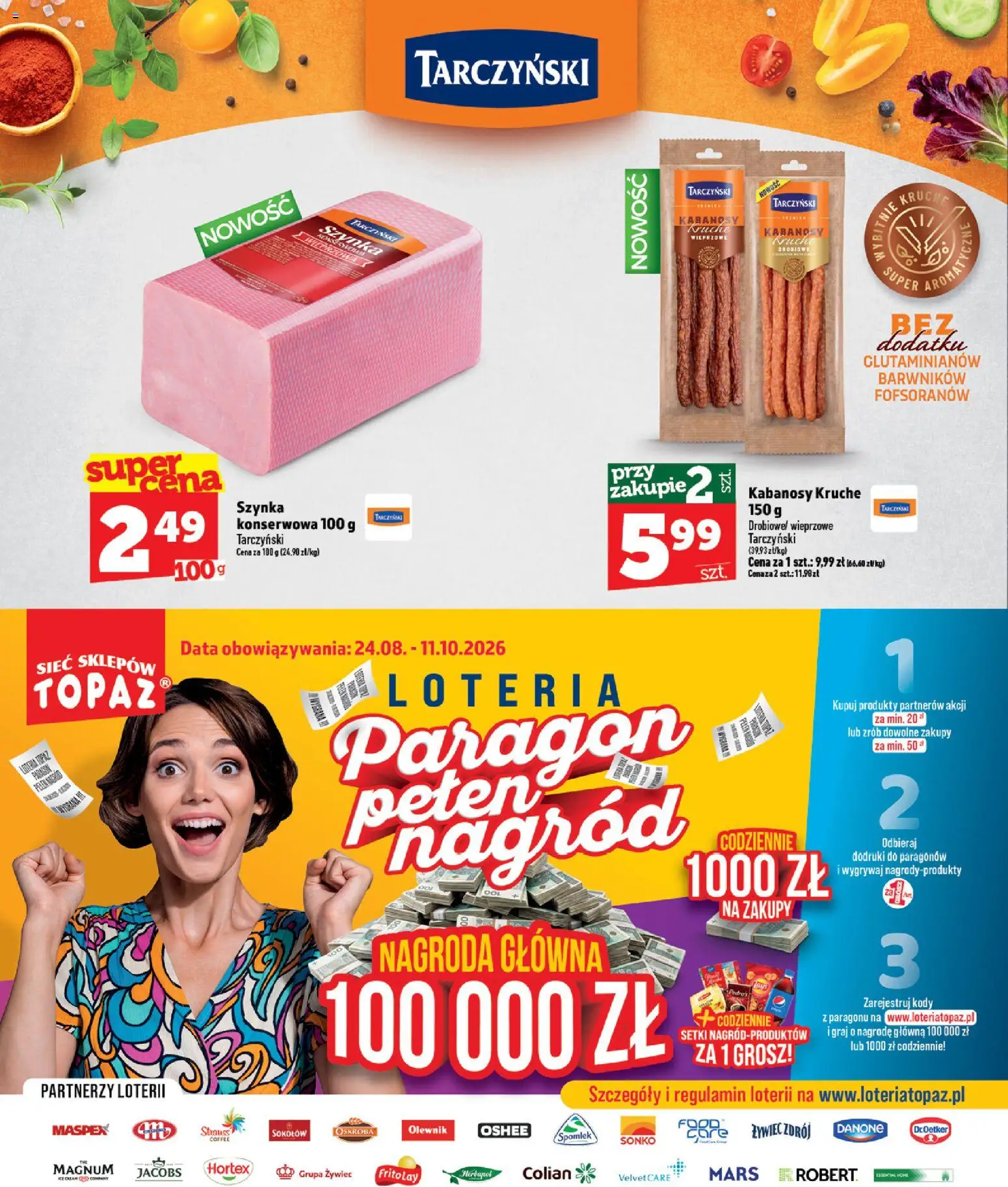 Topaz gazetka - Express od 24.09.2026 | Strona: 4 | Produkty: Kabanosy drobiowe, Kabanosy, Szynka, Magnum