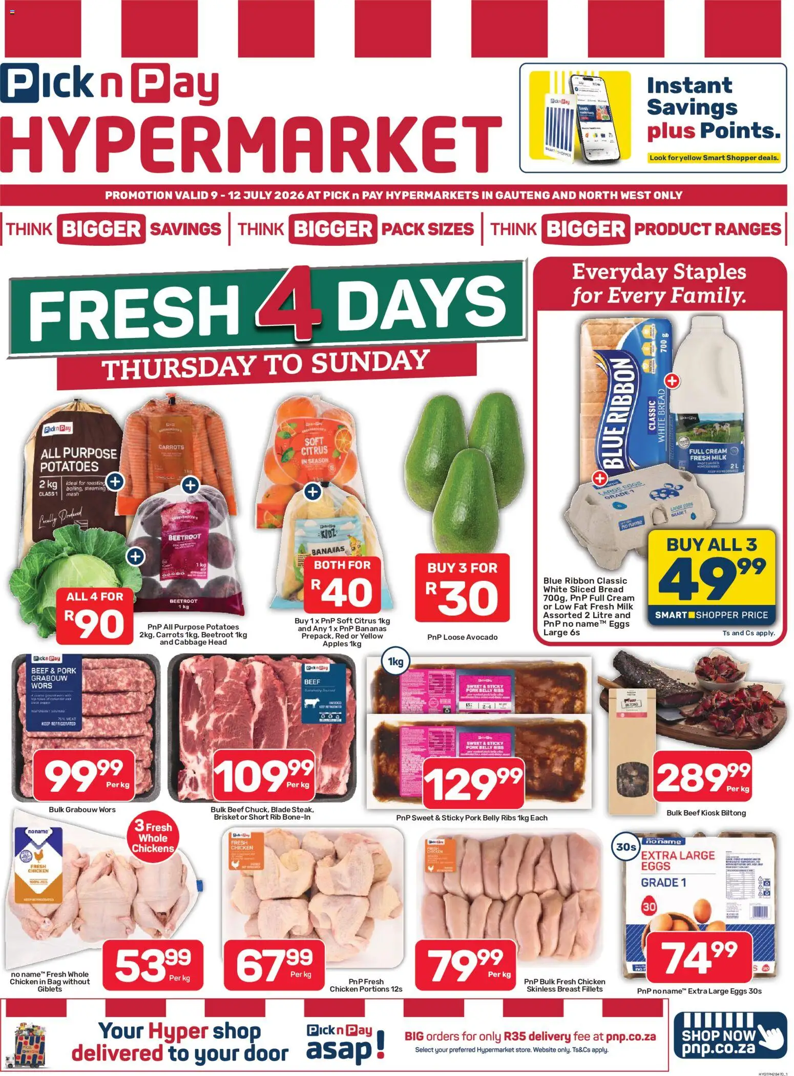 New Pick n Pay catalogue – valid from 09/07/2026 | Page: 1 | Products: Bag, Bread, Beef, Potatoes