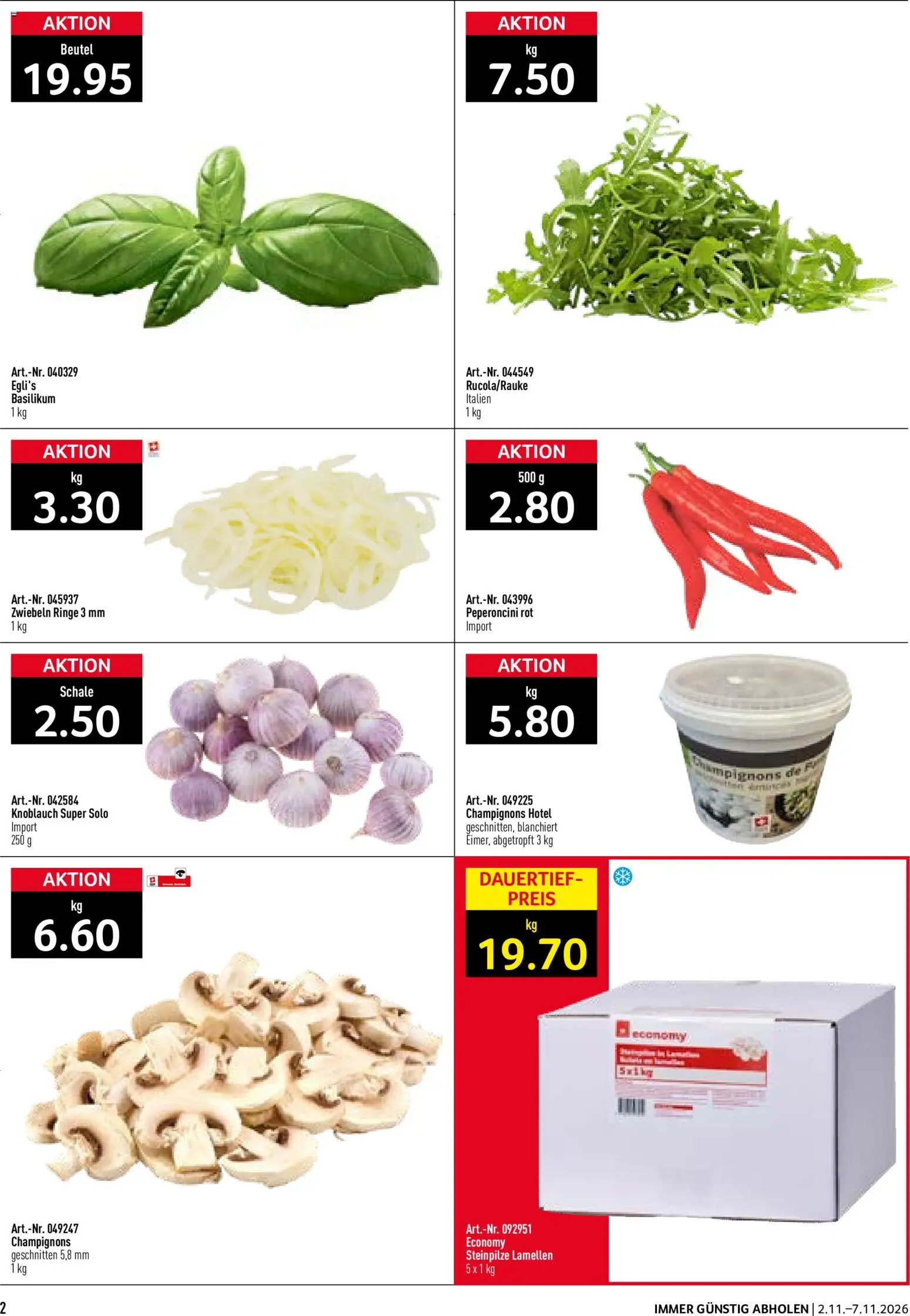 Prodega aktionen Pizzeria – gültig ab 02.11.2026 | Seite: 2 | Produkte: Champignons, Knoblauch, Zwiebeln