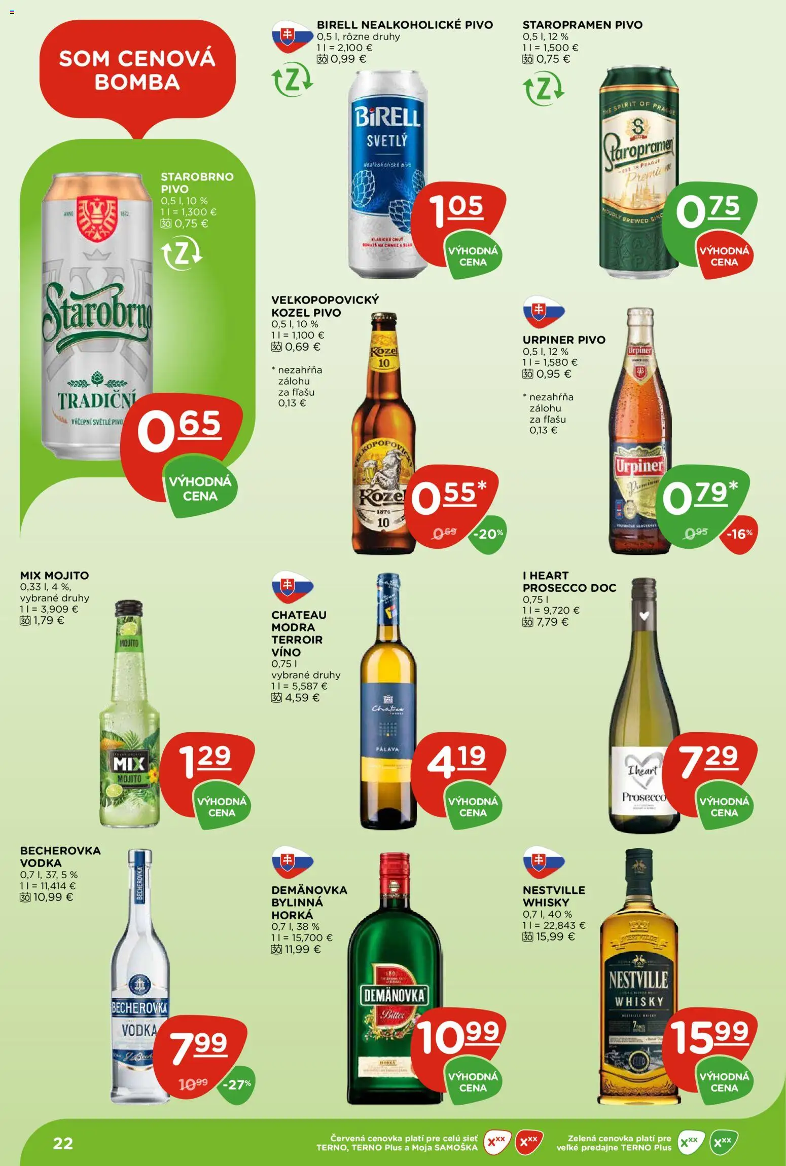 Nové Terno akcie – leták je platný od 17.09.2026 | Strana: 22 | Produkty: Birell, Prosecco, Staropramen, Vodka