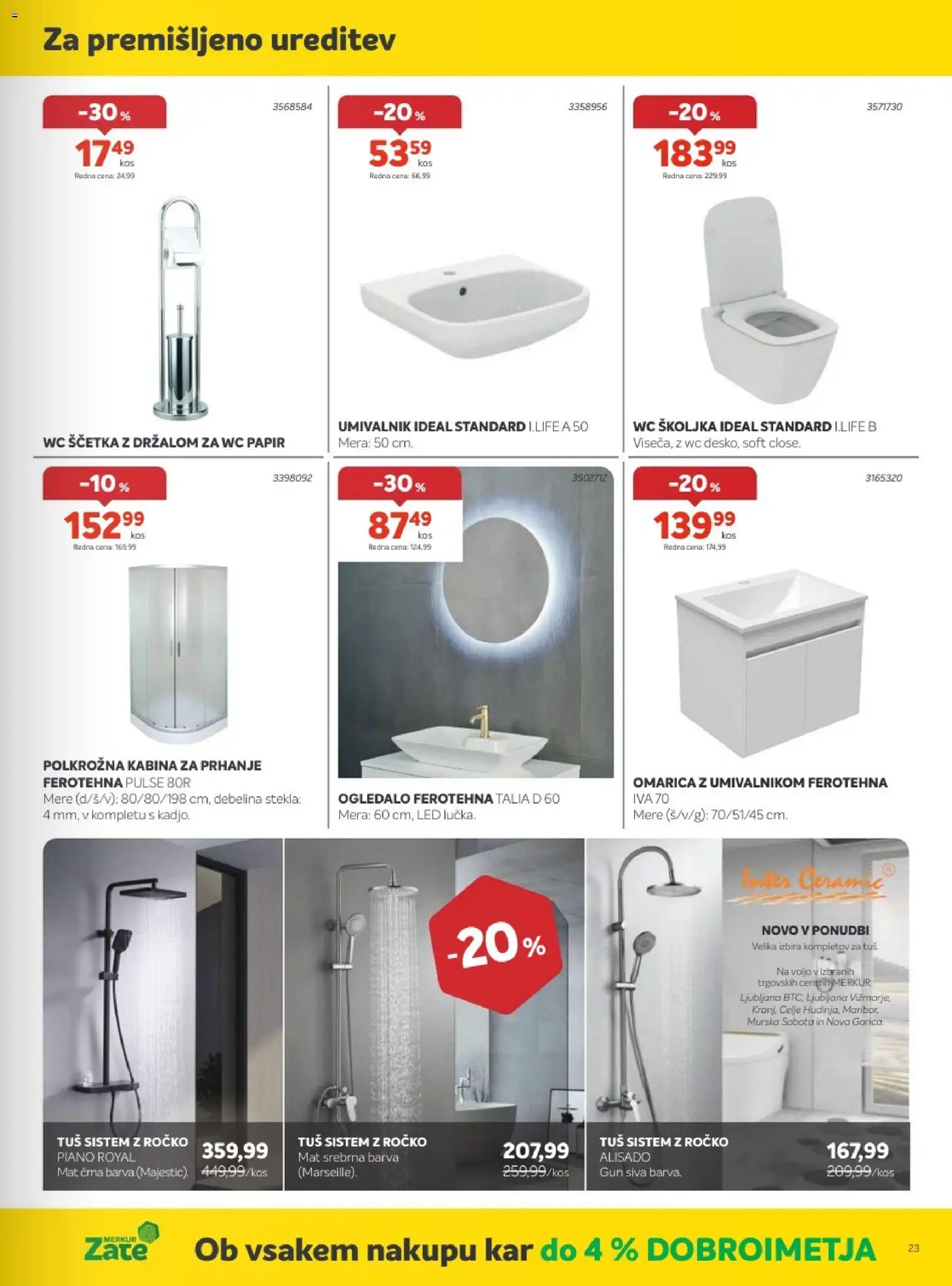 Novi Merkur katalog ponudbe – veljaven od 06.05.2026 | Stran: 23 | Izdelki: Ogledalo, WC školjka, Umivalnik, Barva