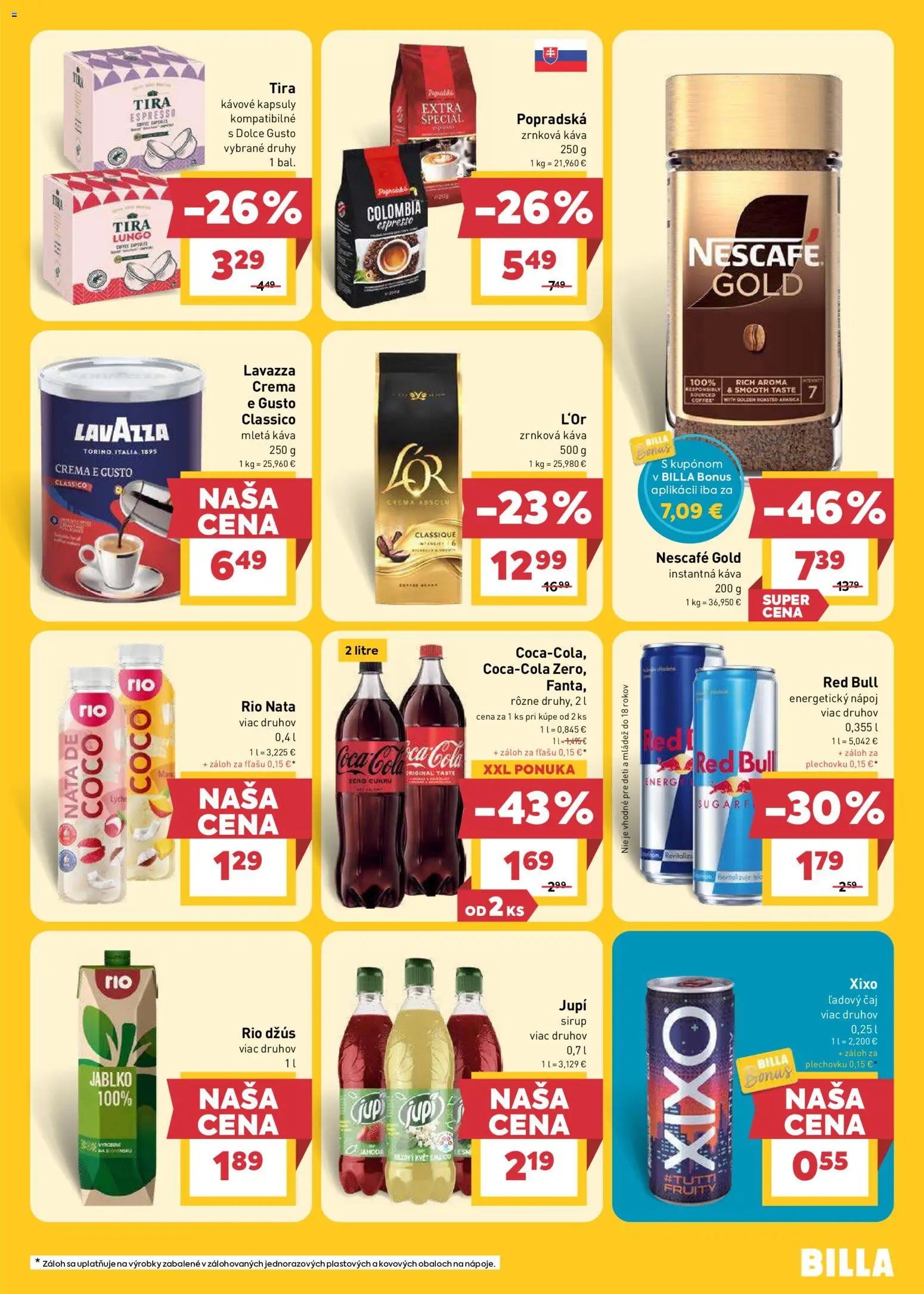 Nové Billa akcie – leták je platný od 27.05.2026 | Strana: 19 | Produkty: Dolce Gusto, Káva, Čaj, Energetický nápoj