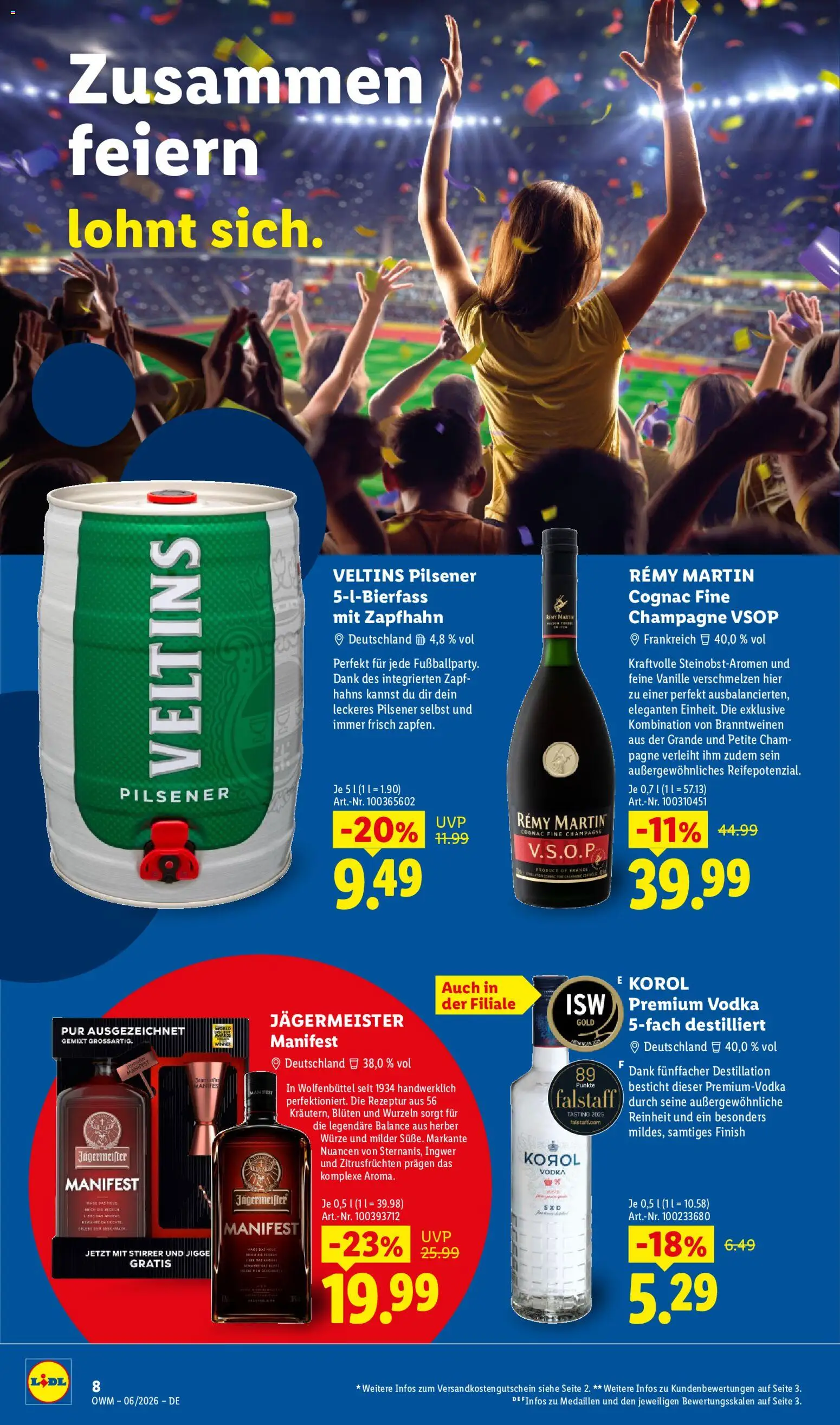Lidl Německo leták - Wein & Spirituosen od 01.06.2026 | Strana: 8 | Produkty: Jägermeister, Remy Martin, Vodka, Champagne