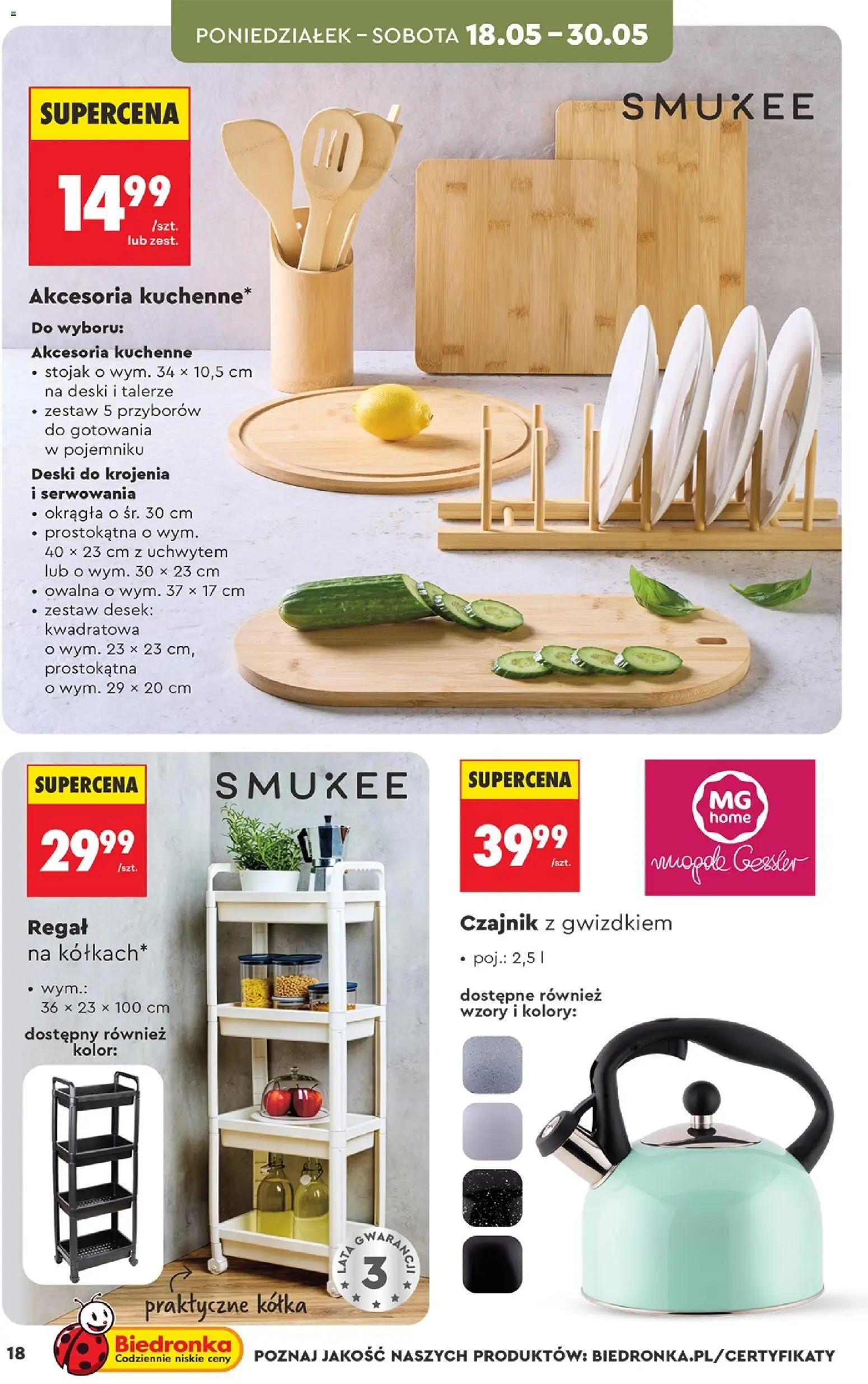 Biedronka gazetka - Hity i inspiracje od 16.05.2026 | Strona: 18 | Produkty: Czajnik, Talerze, Regał