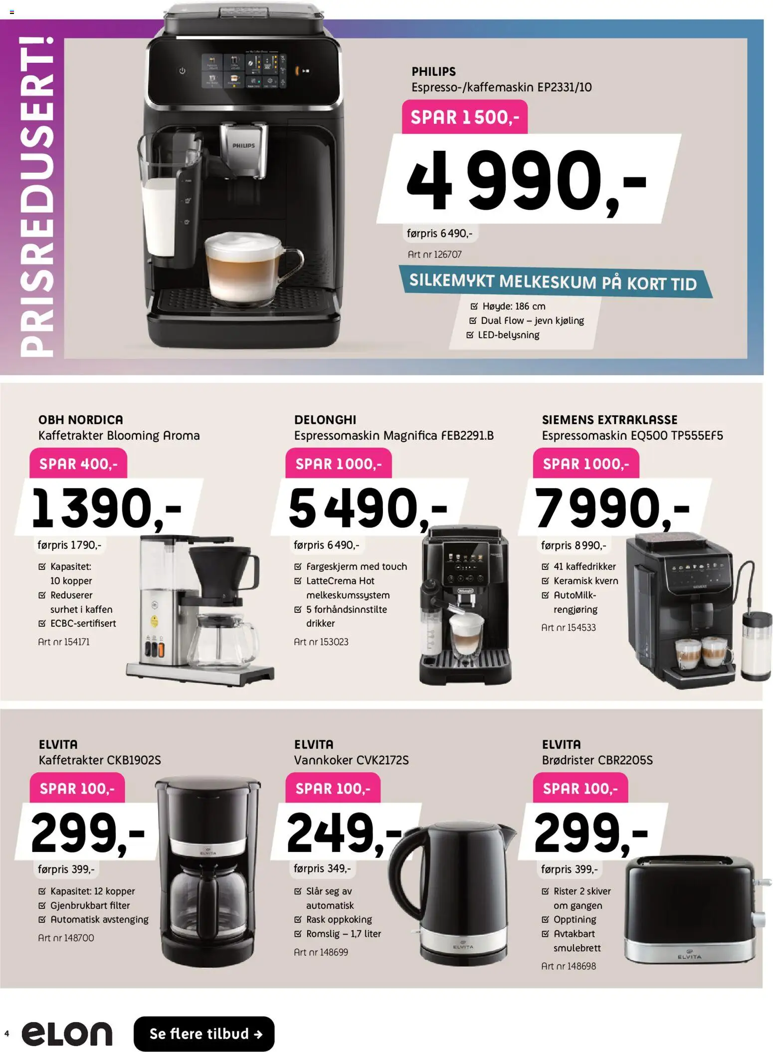 {H1} | Side: 4 | Produkter: Kaffetrakter, Espressomaskin, Kvern, 1