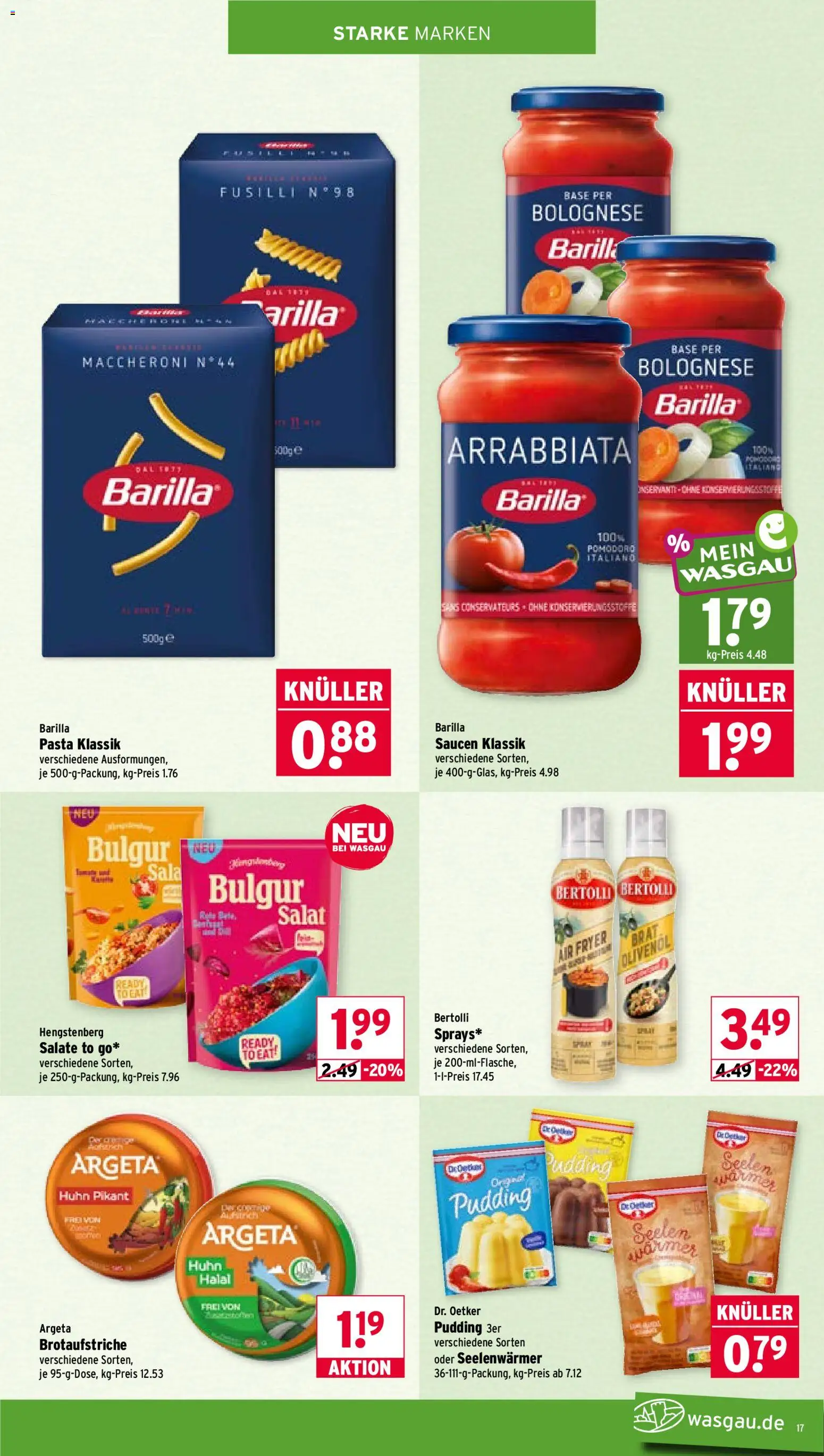 Wasgau Prospekt – gültig ab 31.08.2026 | Seite: 17 | Produkte: Barilla, Pudding, Pasta, Salat