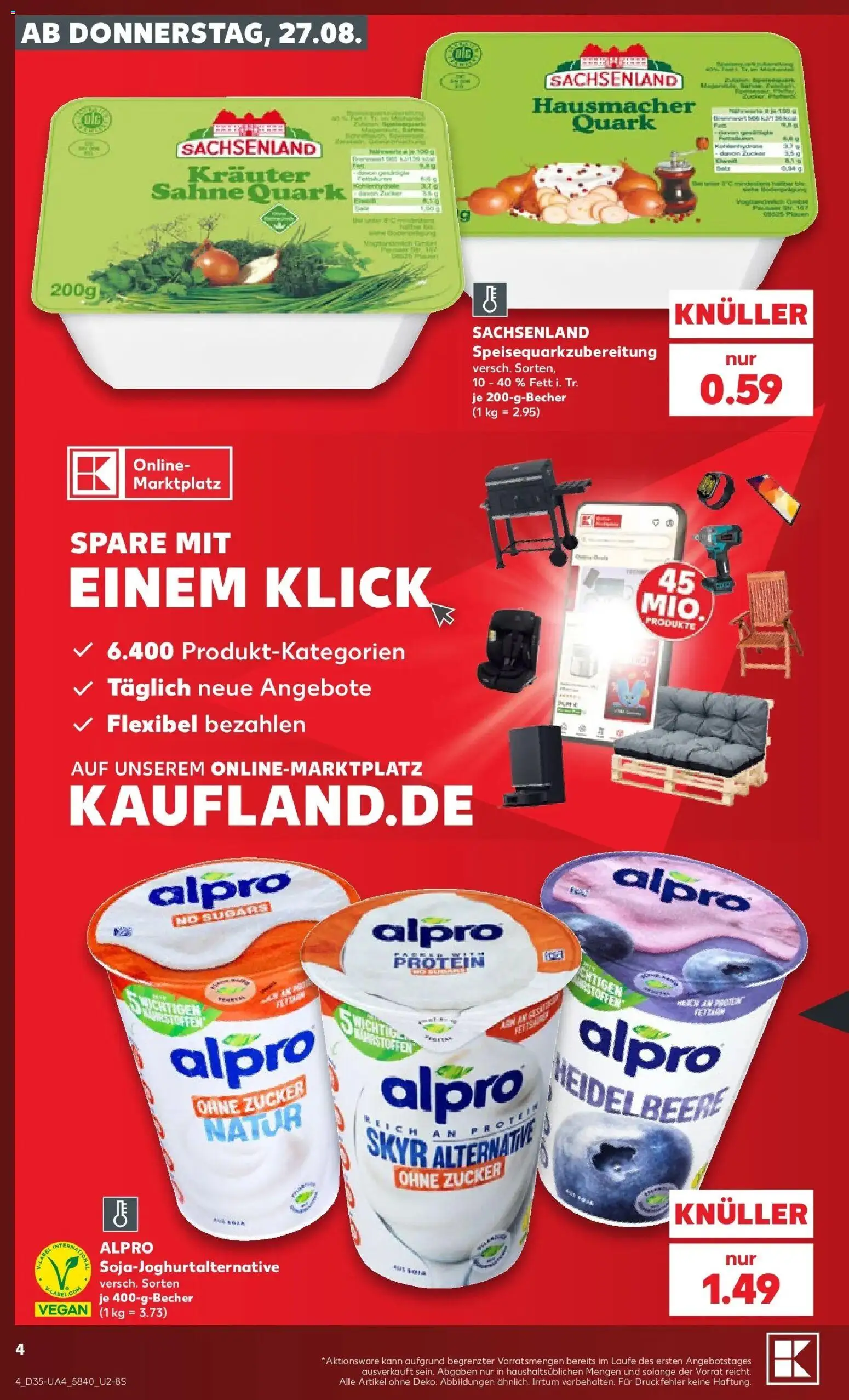 Prospekt Kaufland ab 27.08.2026 » Angebote Online zum Blättern | Seite: 4 | Produkte: Skyr, Alpro, Zucker, Sahne