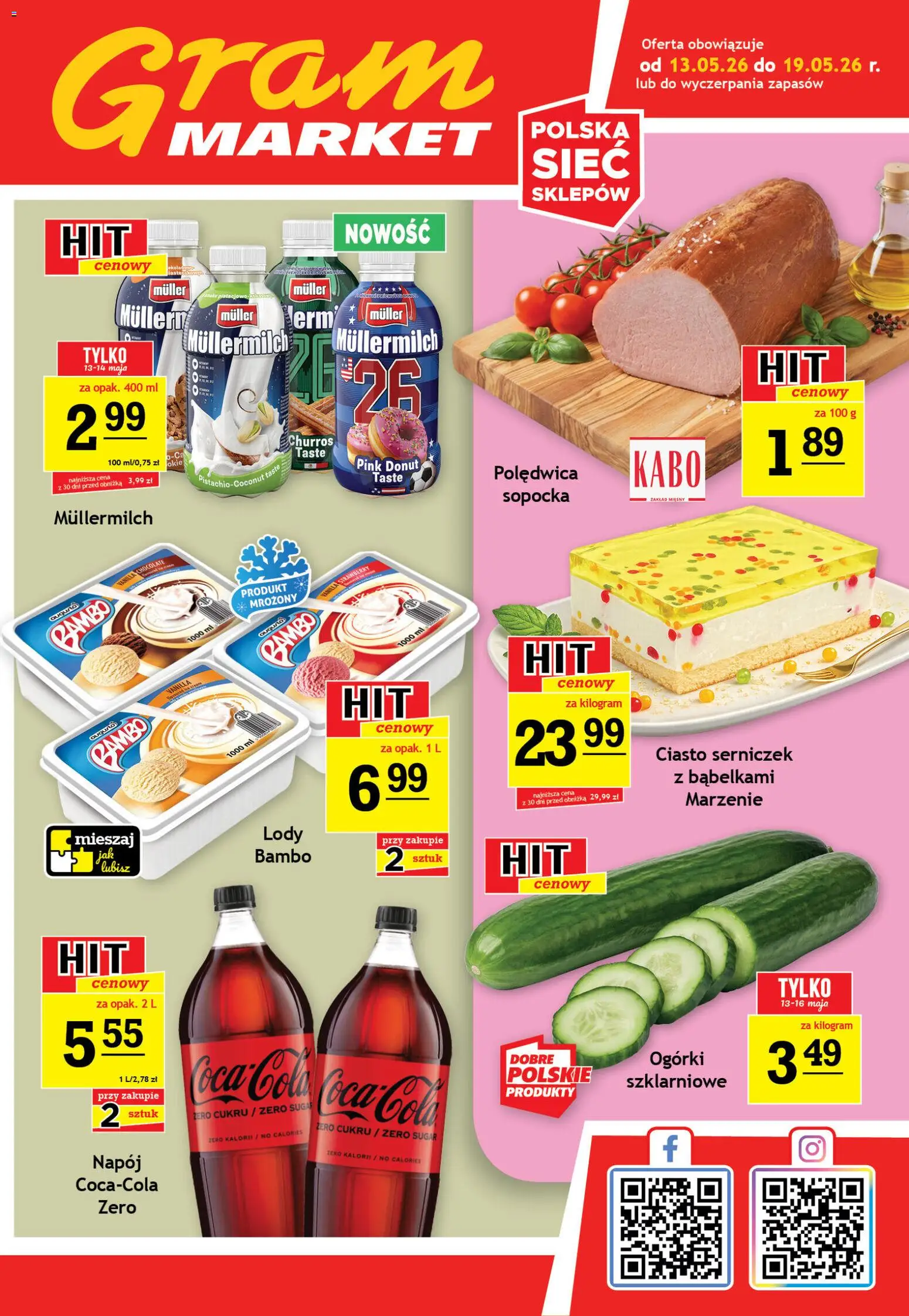 Gram Market gazetka od 13.05.2026 | Strona: 1 | Produkty: Lody bambo, Ciasto, Donut, Lody