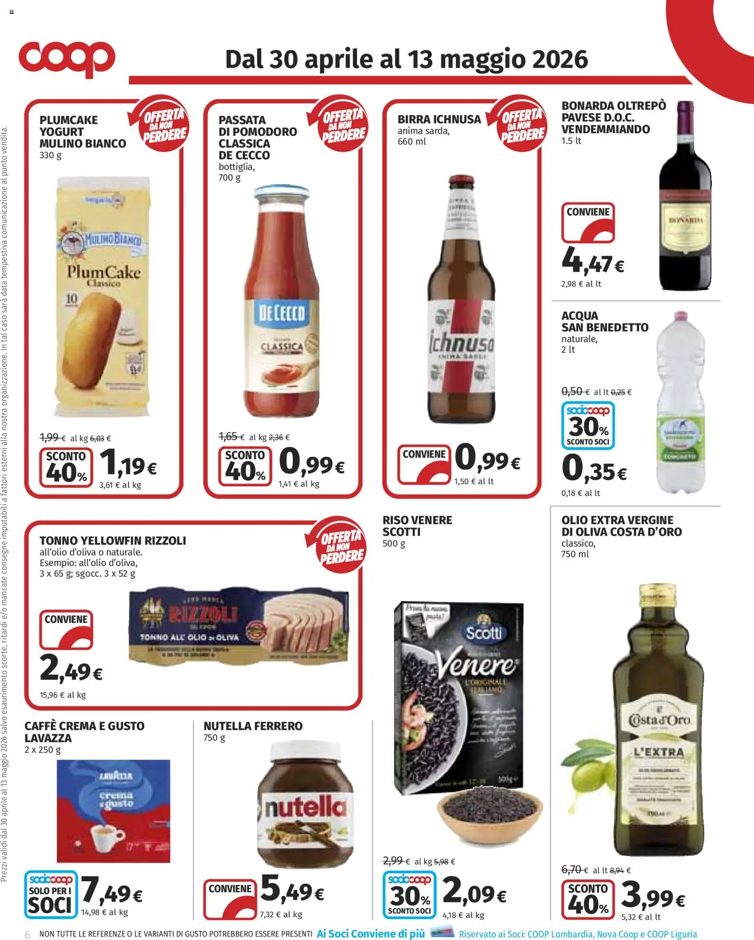 Volantino COOP del 30.04.2026 | Pagina: 6 | Prodotti: Nutella, Tonno, Plumcake, Lavazza