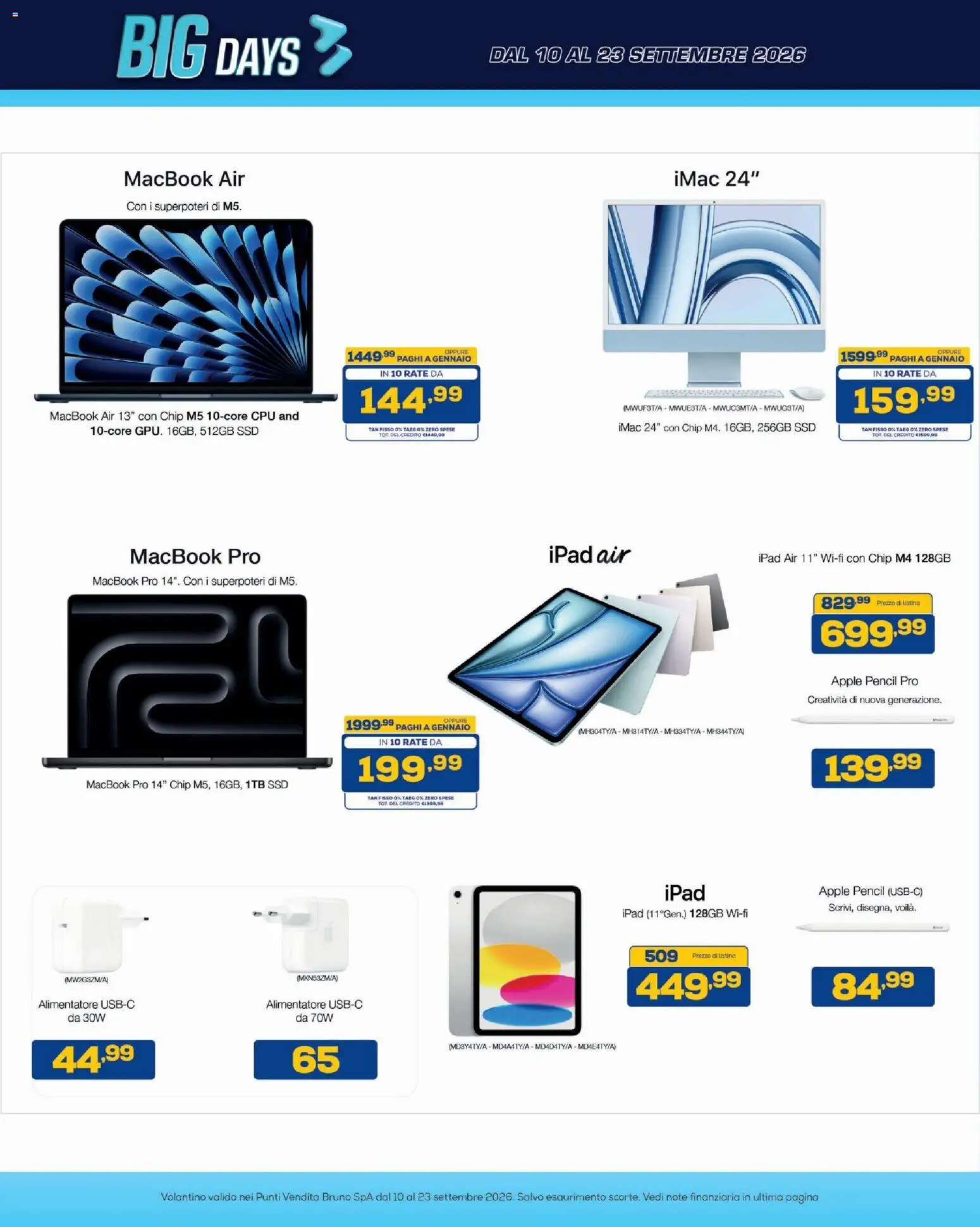 Volantino BRUNO del 10/09/2026 | Pagina: 9 | Prodotti: Macbook air, Ipad, Macbook