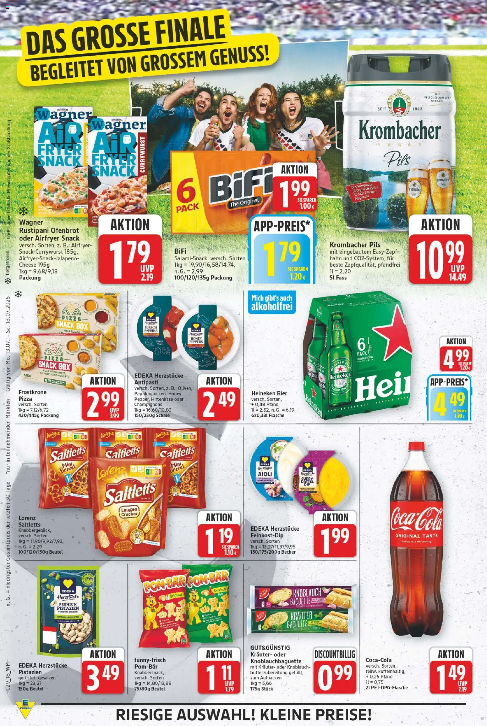 E center Prospekt – gültig ab 13.07.2026 | Seite: 18 | Produkte: Pils, Baguette, Pistazien, Champignons