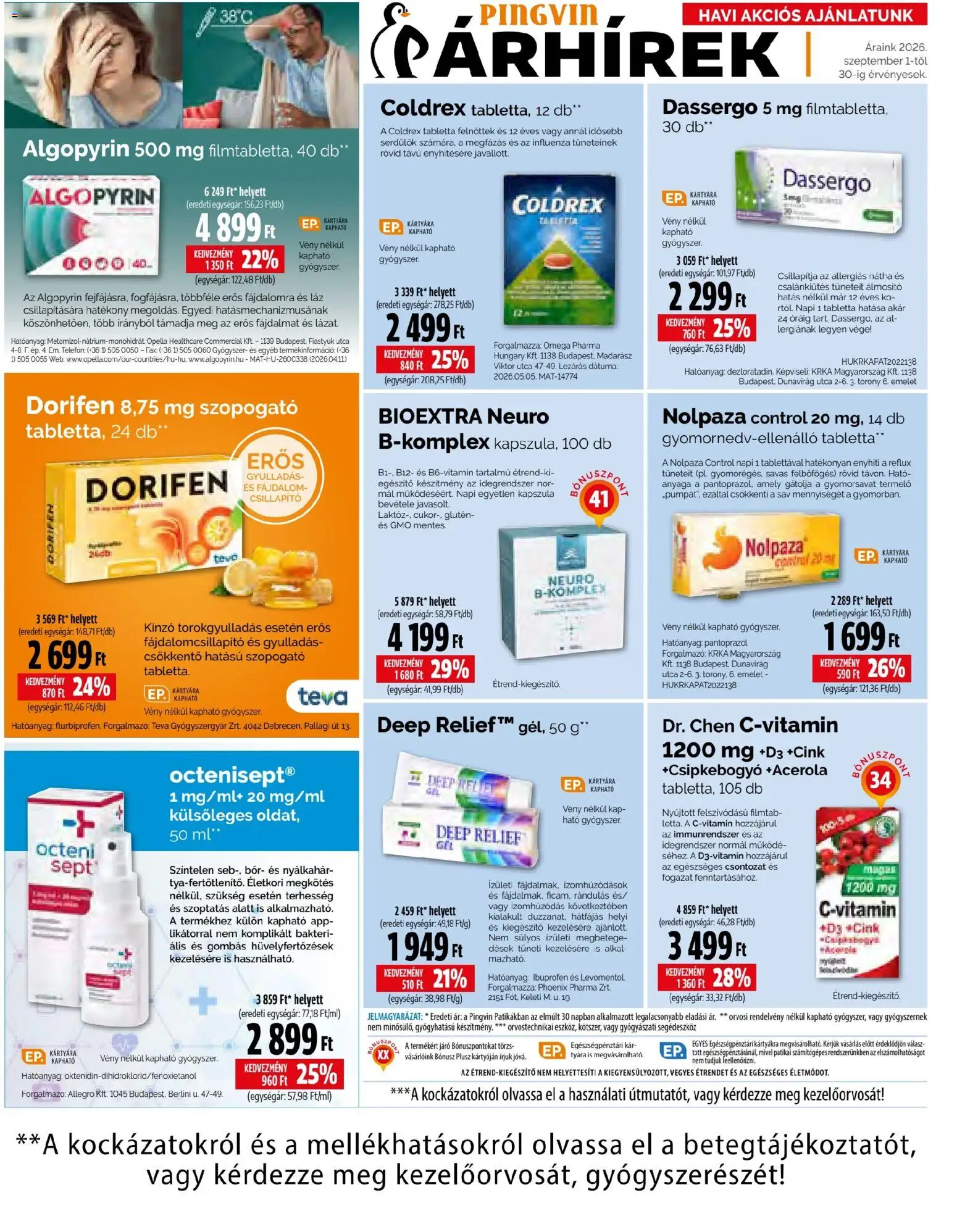 Pingvin Patika akciós ujság - amely érvényes a következő dátumtól: 2026.09.01. | Oldal: 6 | Termékek: Kapszula, Ibuprofen, Algopyrin, Omega