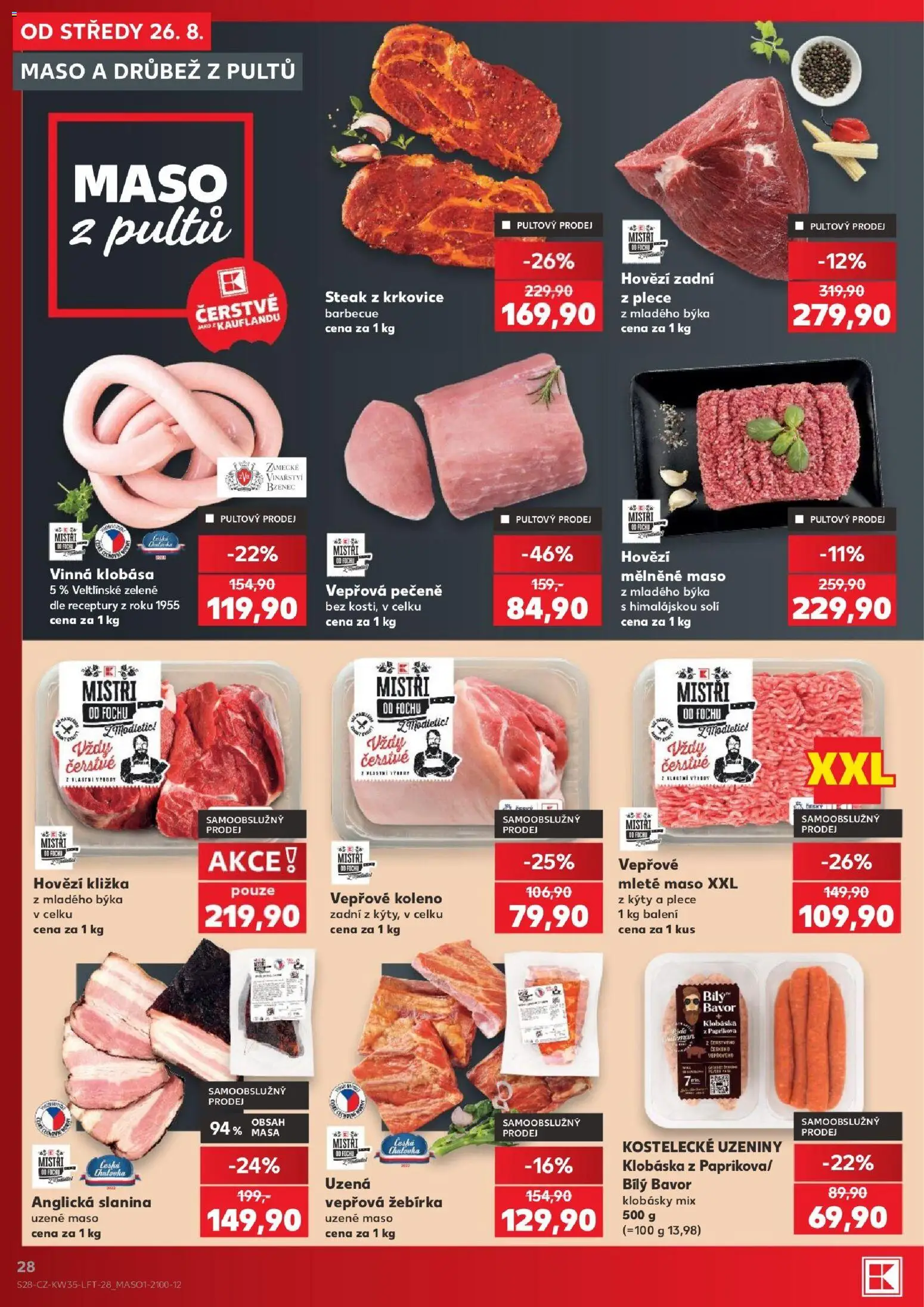 Kaufland leták - Plzeň od 26.08.2026 | Strana: 28 | Produkty: Vepřová pečeně, Vinná klobása, Vepřové mleté maso, Mleté maso