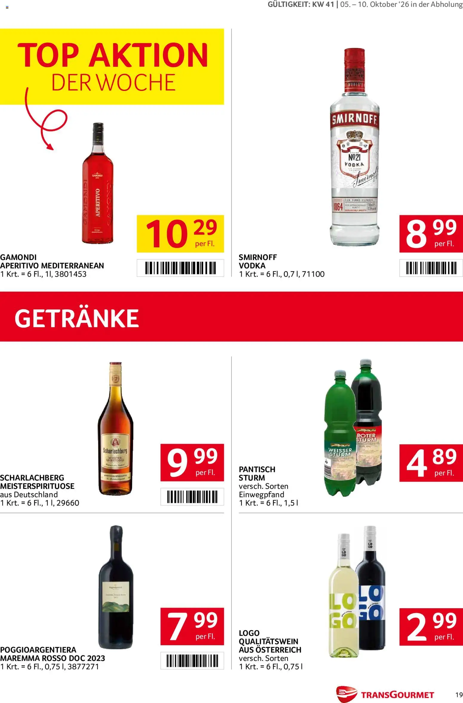 Transgourmet Flugblatt gültig ab 05.10.2026 | Seite: 19 | Produkte: Getränke