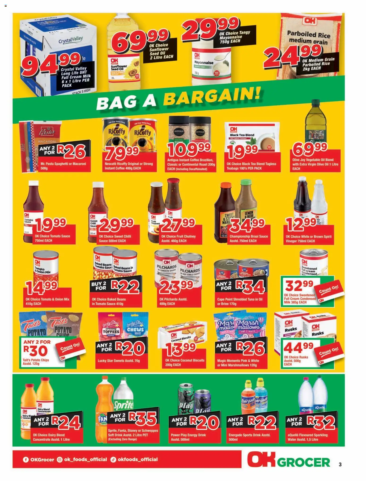 New OK Foods catalogue – valid from 14/10/2026 | Page: 3 | Products: Rice, Sprite, Dairy blend, Sauce
