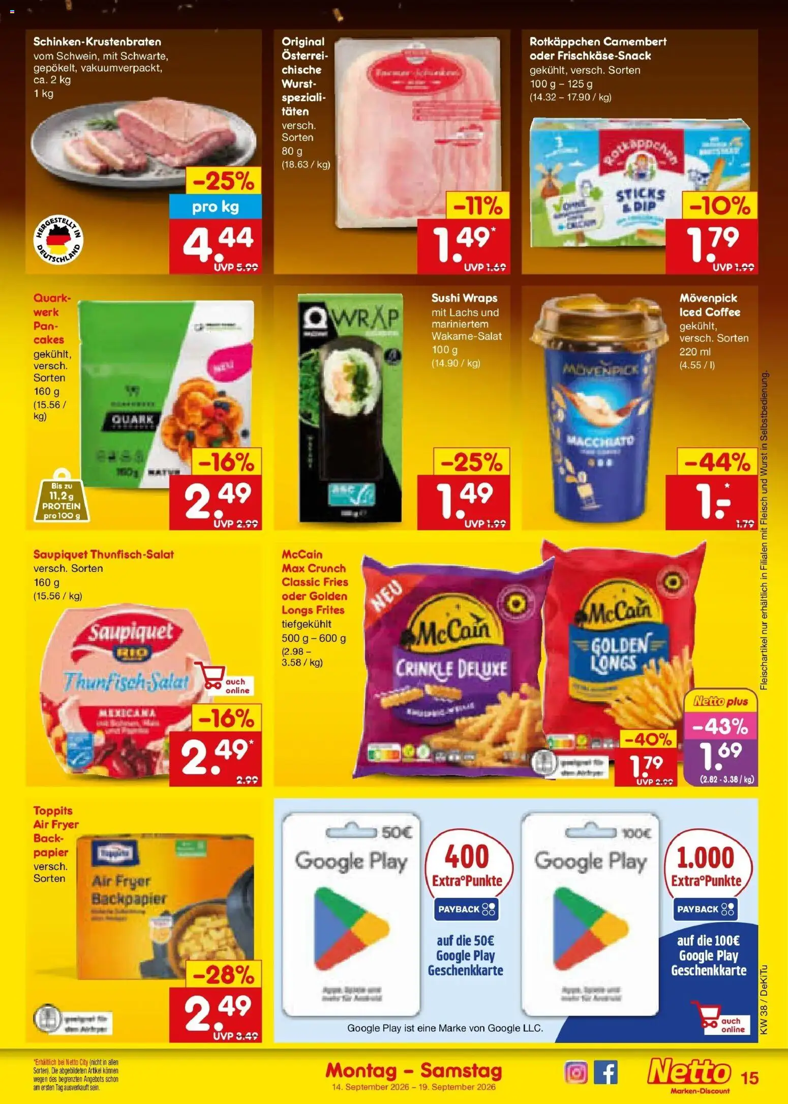 Netto Marken-Discount Prospekt Mistelbach – gültig ab 14.09.2026 | Seite: 21 | Produkte: McCain, Lachs, Camembert, Rotkäppchen