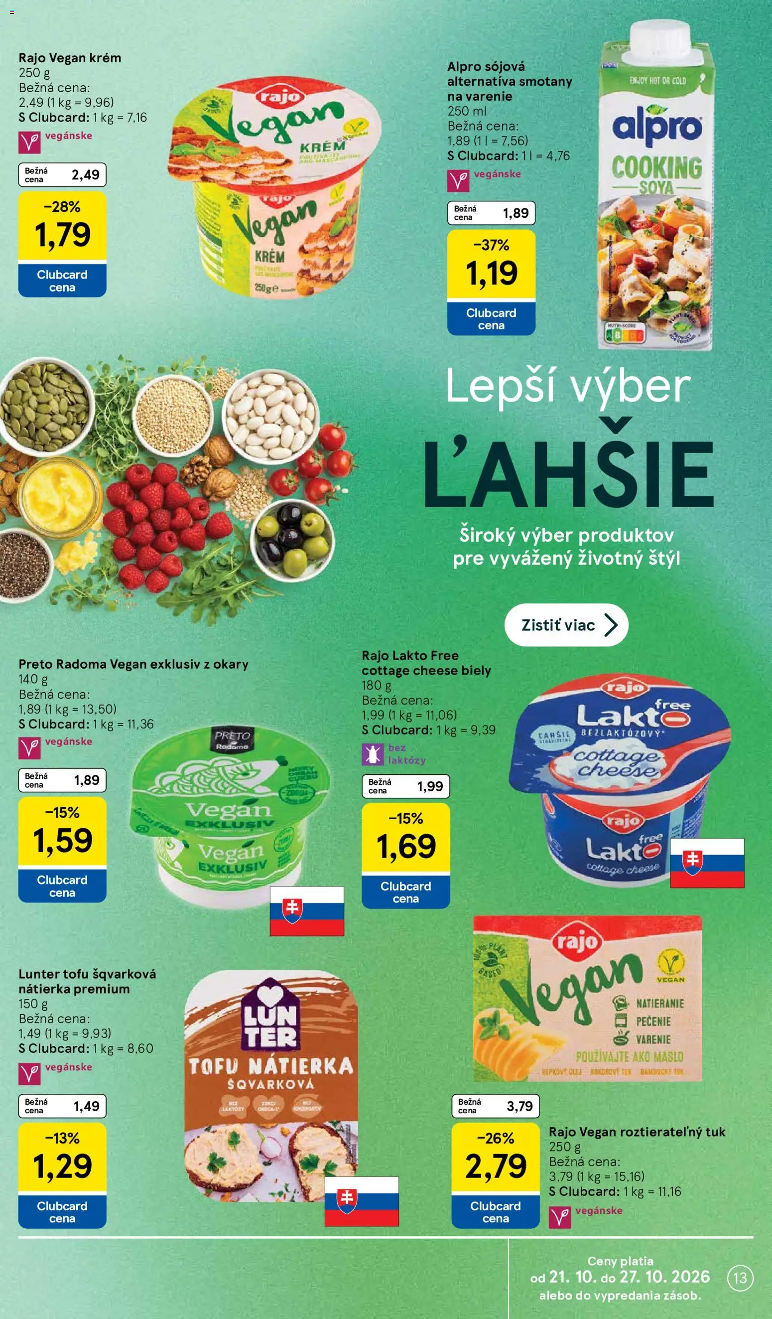 Nové Tesco akcie – leták je platný od 21.10.2026 | Strana: 13 | Produkty: Olej, Repkový olej, Cottage cheese, Krém