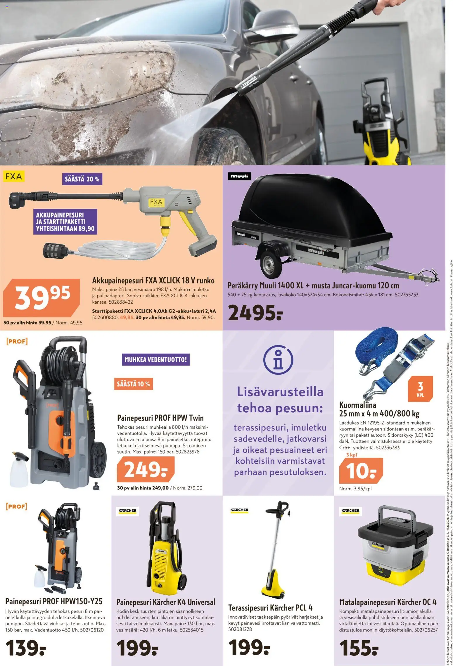 K-Rauta tarjoukset – voimassa 03.06.2026 alkaen | Sivu: 8 | Tuotteet: Painepesuri, Kuormaliina