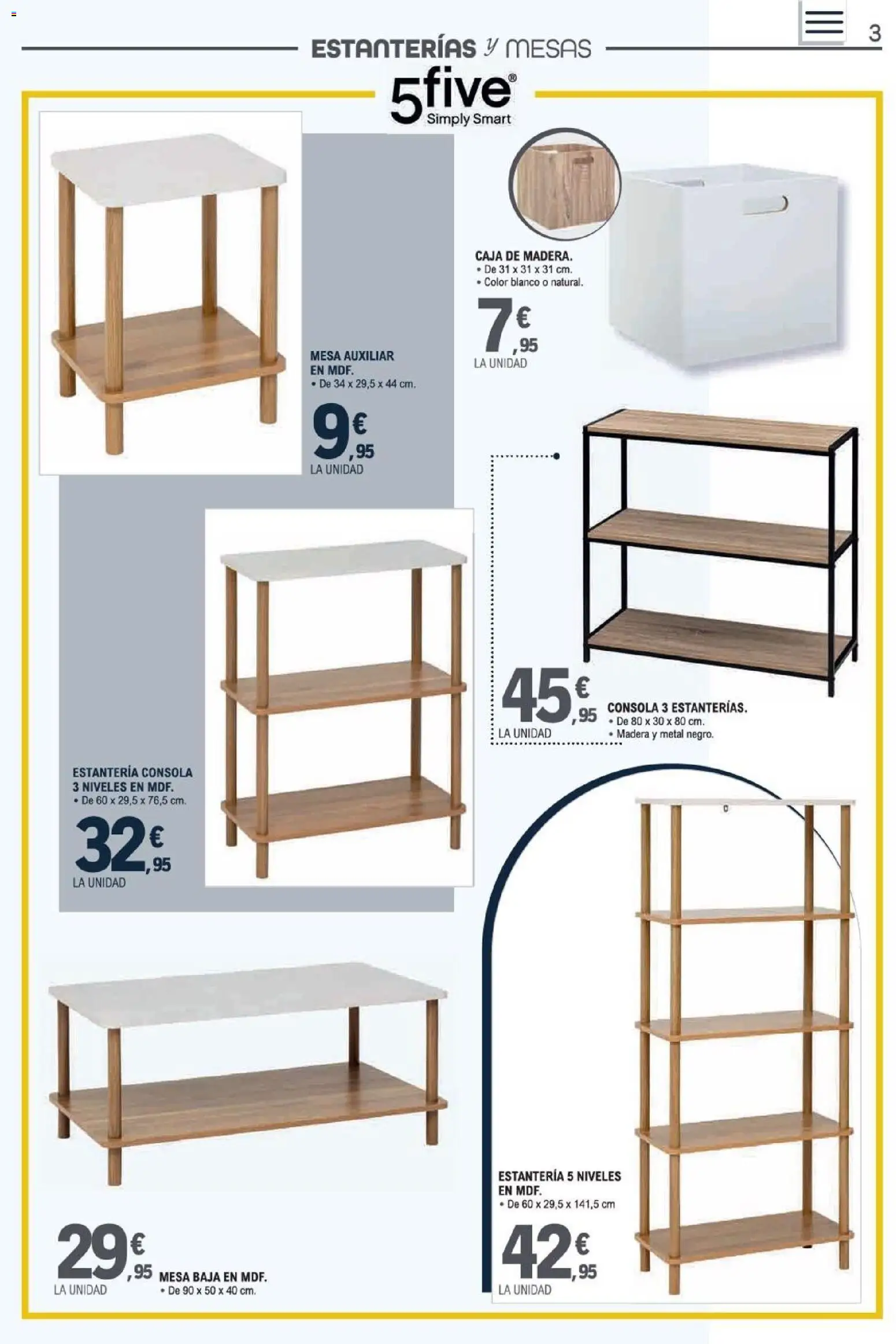 E.Leclerc Ciudad Real │ válido desde el 31/08/2026 | Página: 3 | Productos: Estantería, Consola, Mesa auxiliar, Caja