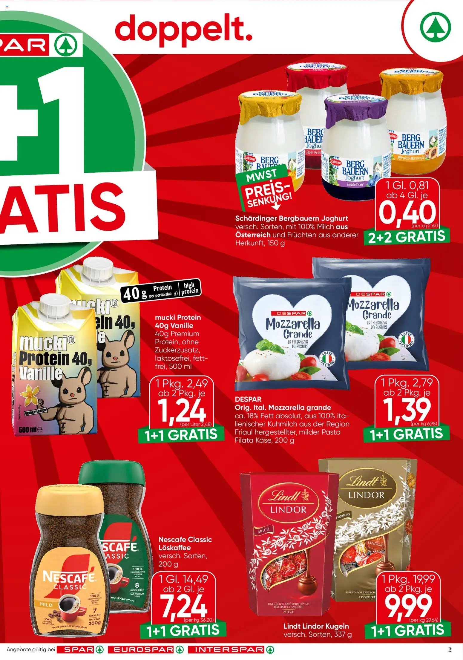 Spar Flugblatt gültig ab 17.09.2026 | Seite: 3 | Produkte: Pasta, Vanille, Milch, Joghurt