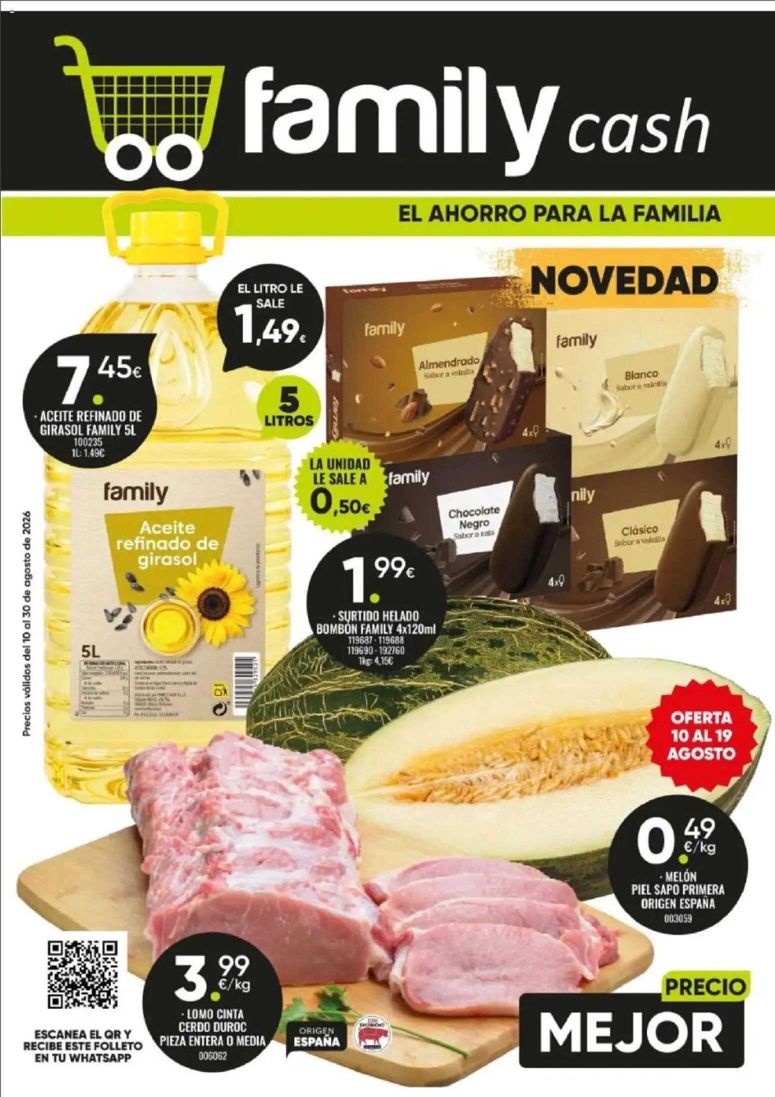 Family Cash folleto │ válido desde el 10/08/2026 | Página: 1 | Productos: Helado bombón, Aceite, Nata, Vainilla