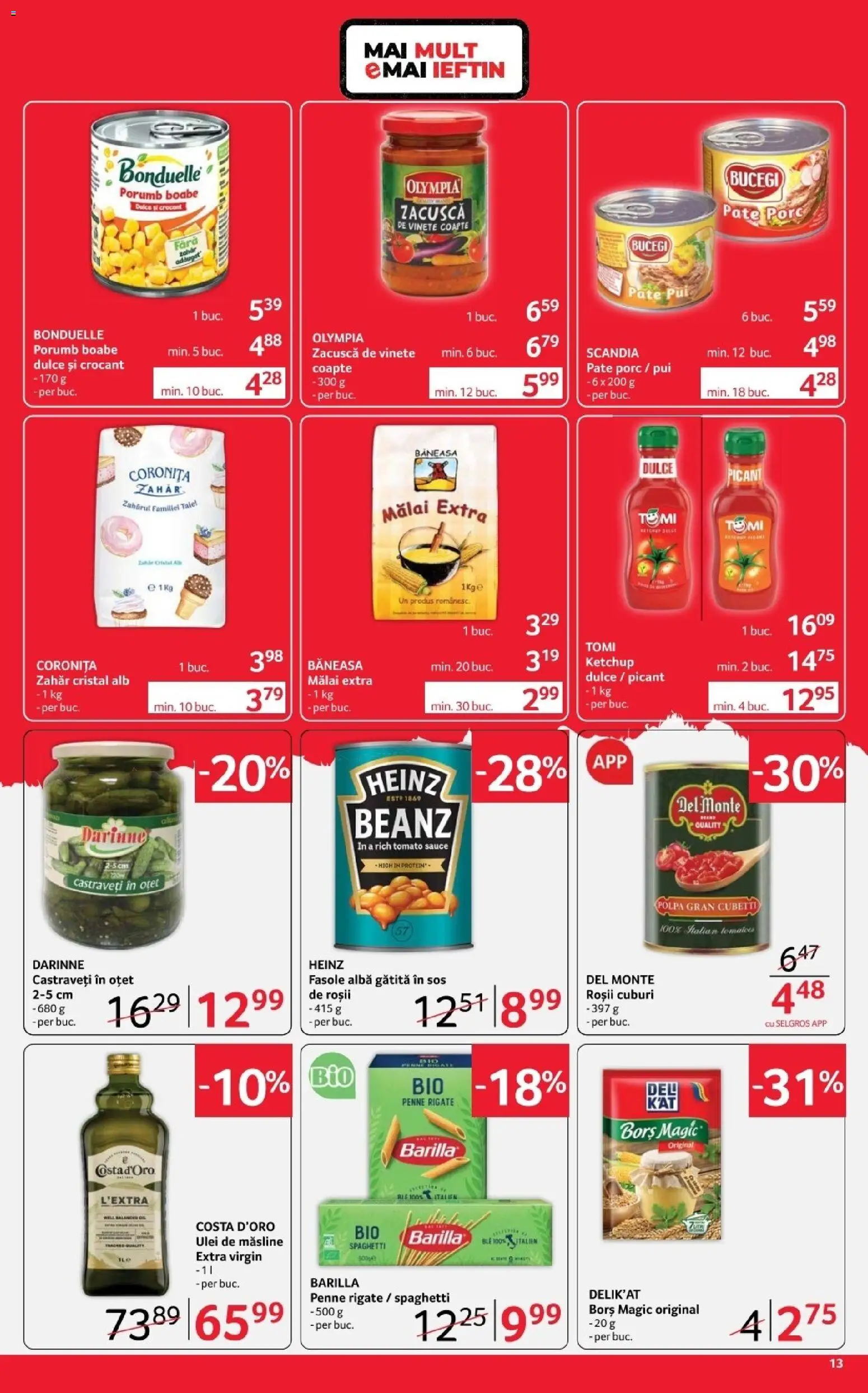 Noul catalog Selgros – valabil de la 03.04.2026 | Pagină: 13 | Produse: Măsline, Borș, Fasole albă, Zahăr