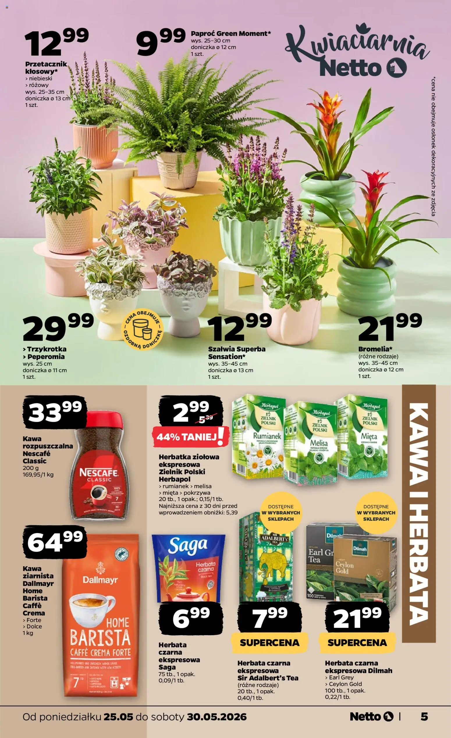 Netto gazetka od poniedziałku spożywcza od 25.05.2026 | Strona: 5 | Produkty: Mięta, Doniczka, Herbata, Melisa