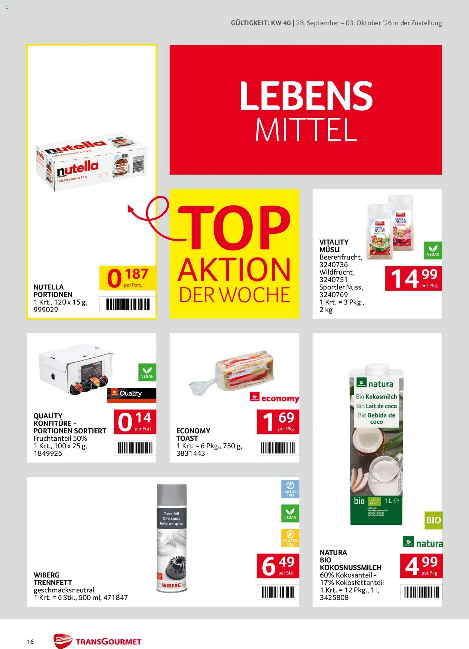 Transgourmet Zustellaktion gültig ab 28.09.2026 | Seite: 16 | Produkte: Nutella, Kokosmilch