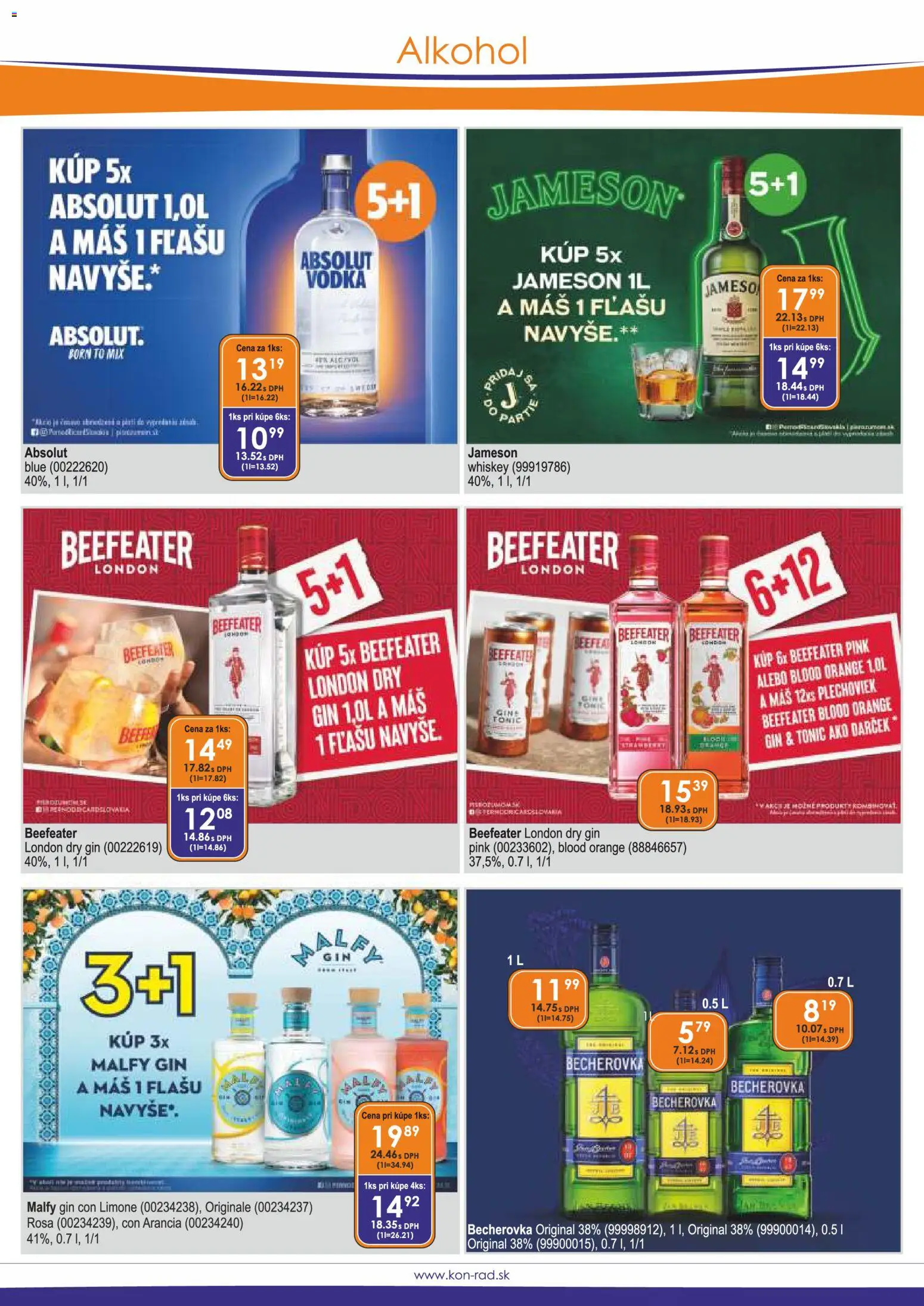 Nové KON - RAD akcie – leták je platný od 01.06.2026 | Strana: 12 | Produkty: Becherovka, Jameson, Beefeater, Alkohol