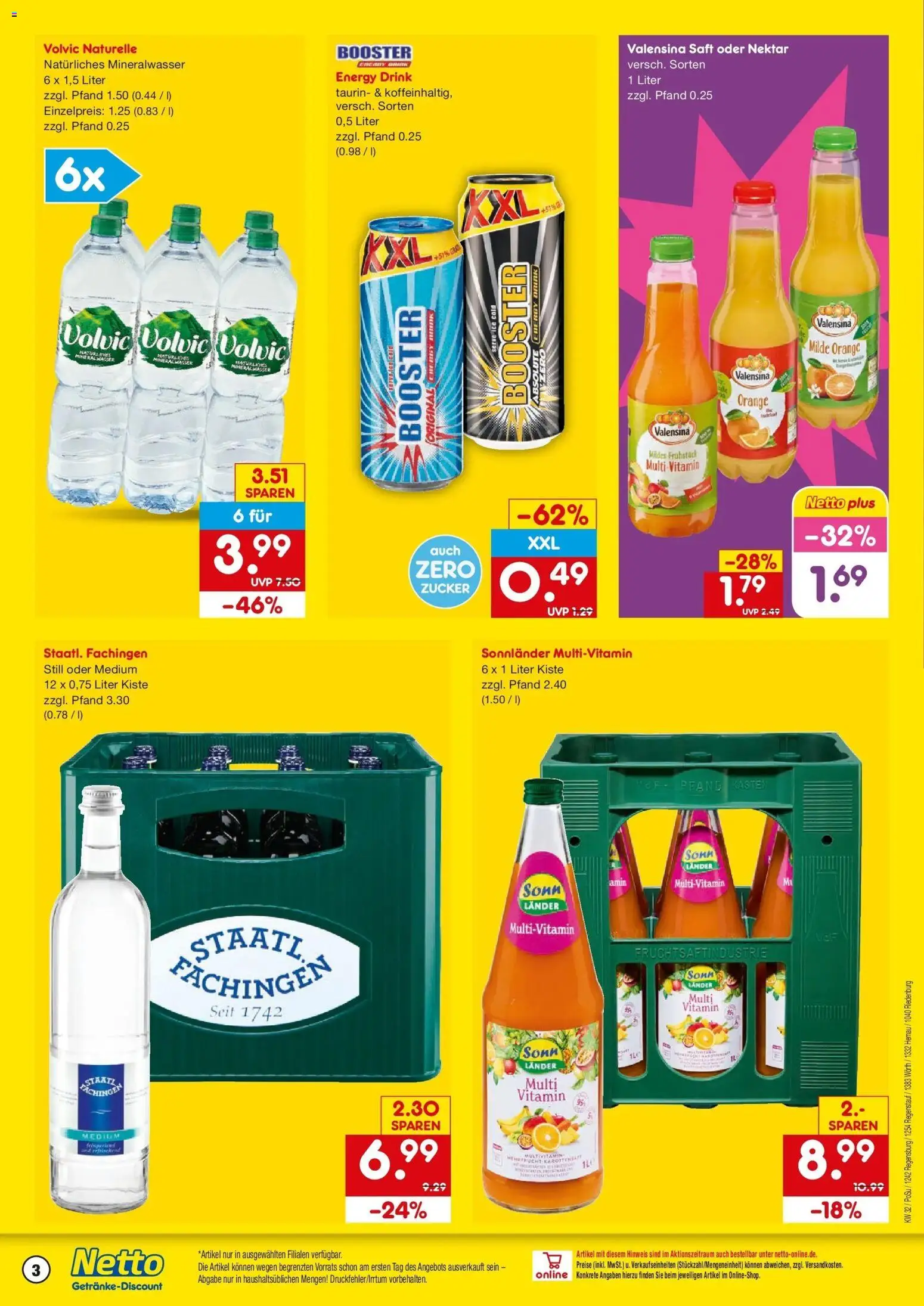 Netto Marken-Discount Prospekt Regensburg – gültig ab 03.08.2026 | Seite: 3 | Produkte: Valensina, Zucker, Saft, Volvic