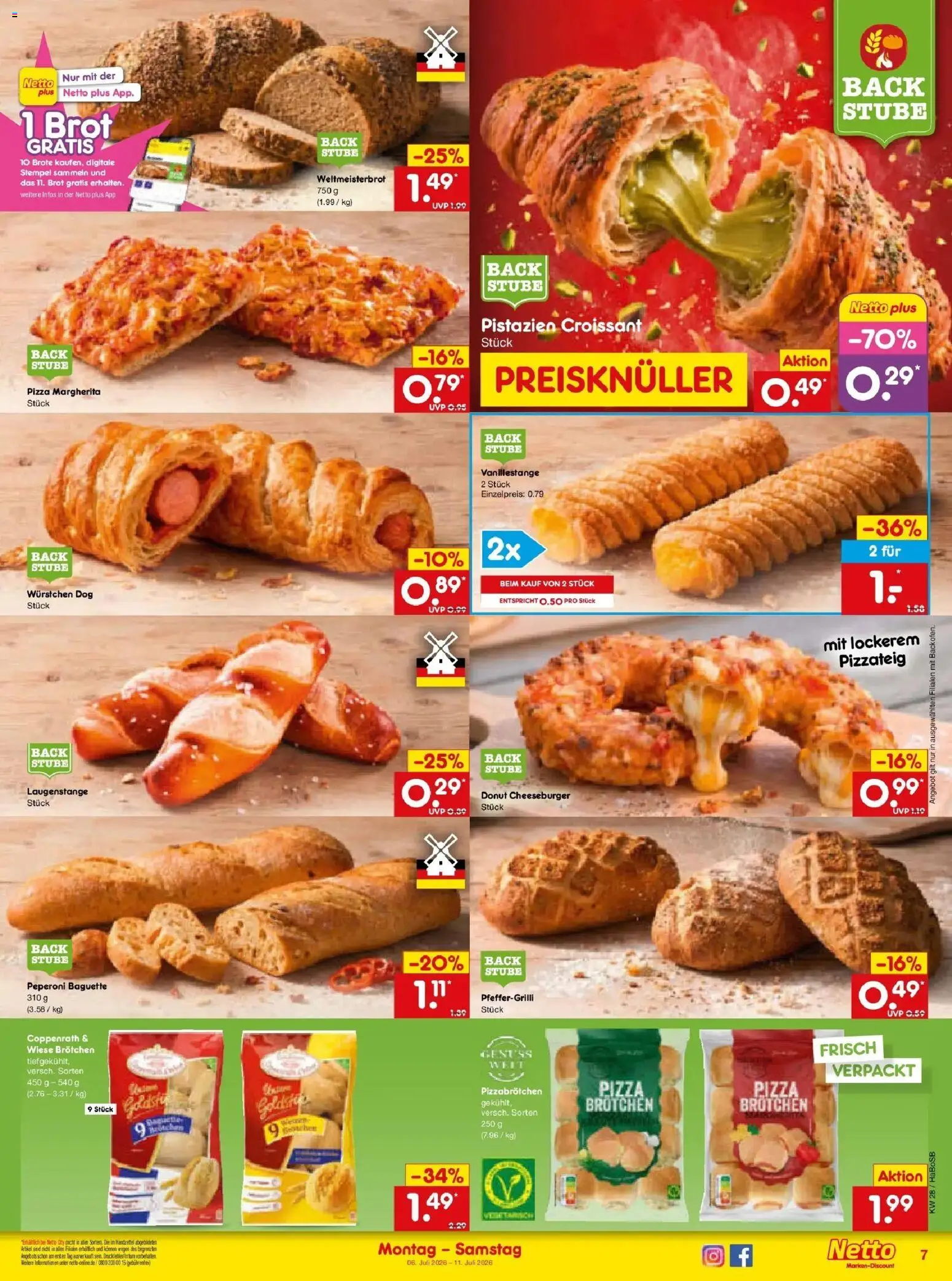 Netto Marken-Discount - Netto: Wochenangebote – gültig ab 05.07.2026 | Seite: 11 | Produkte: Pistazien, Croissant, Brot, Pizza