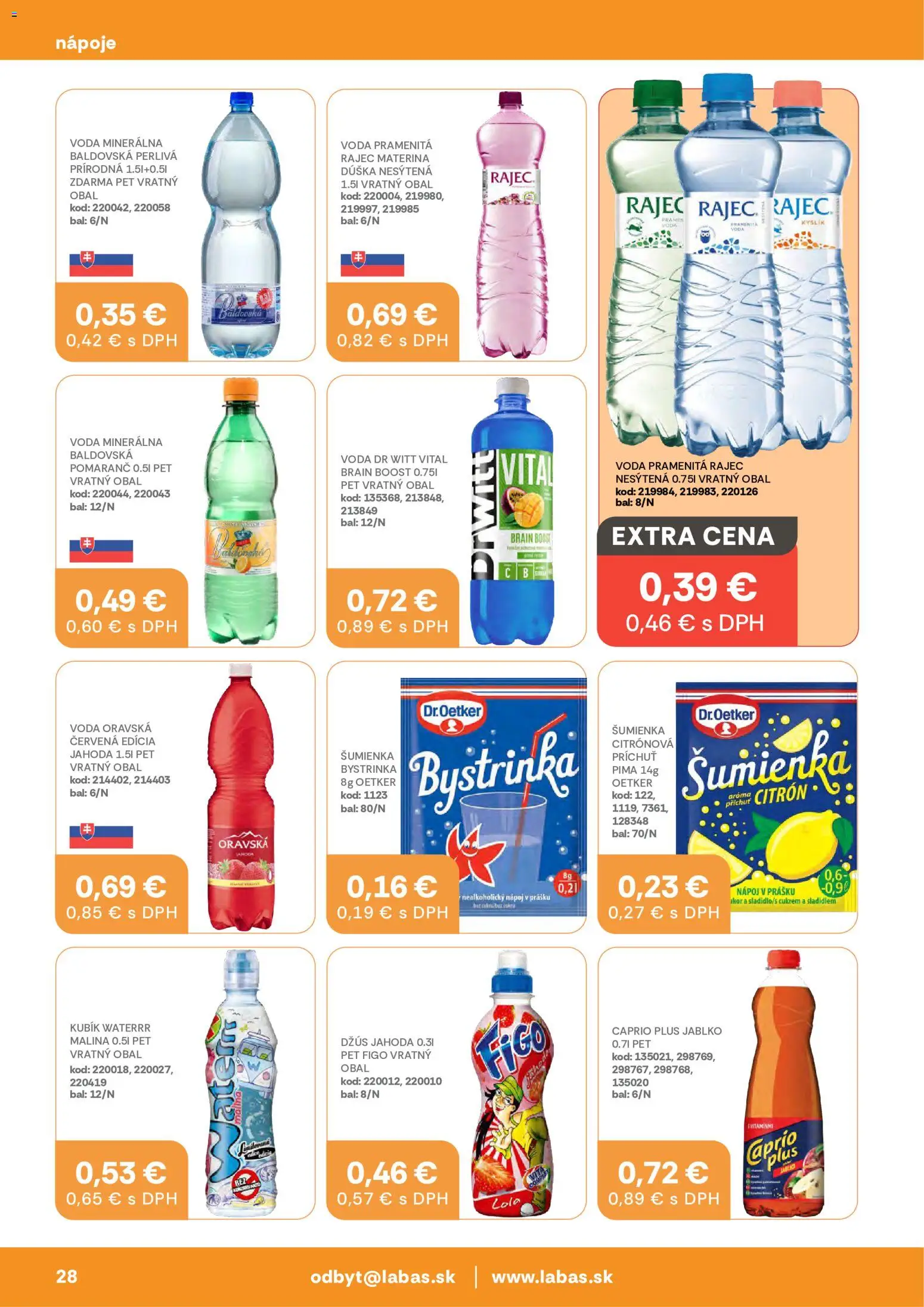 Nové Labaš akcie – leták je platný od 17.07.2026 | Strana: 28 | Produkty: Džús, Rajec, Voda, Baldovská