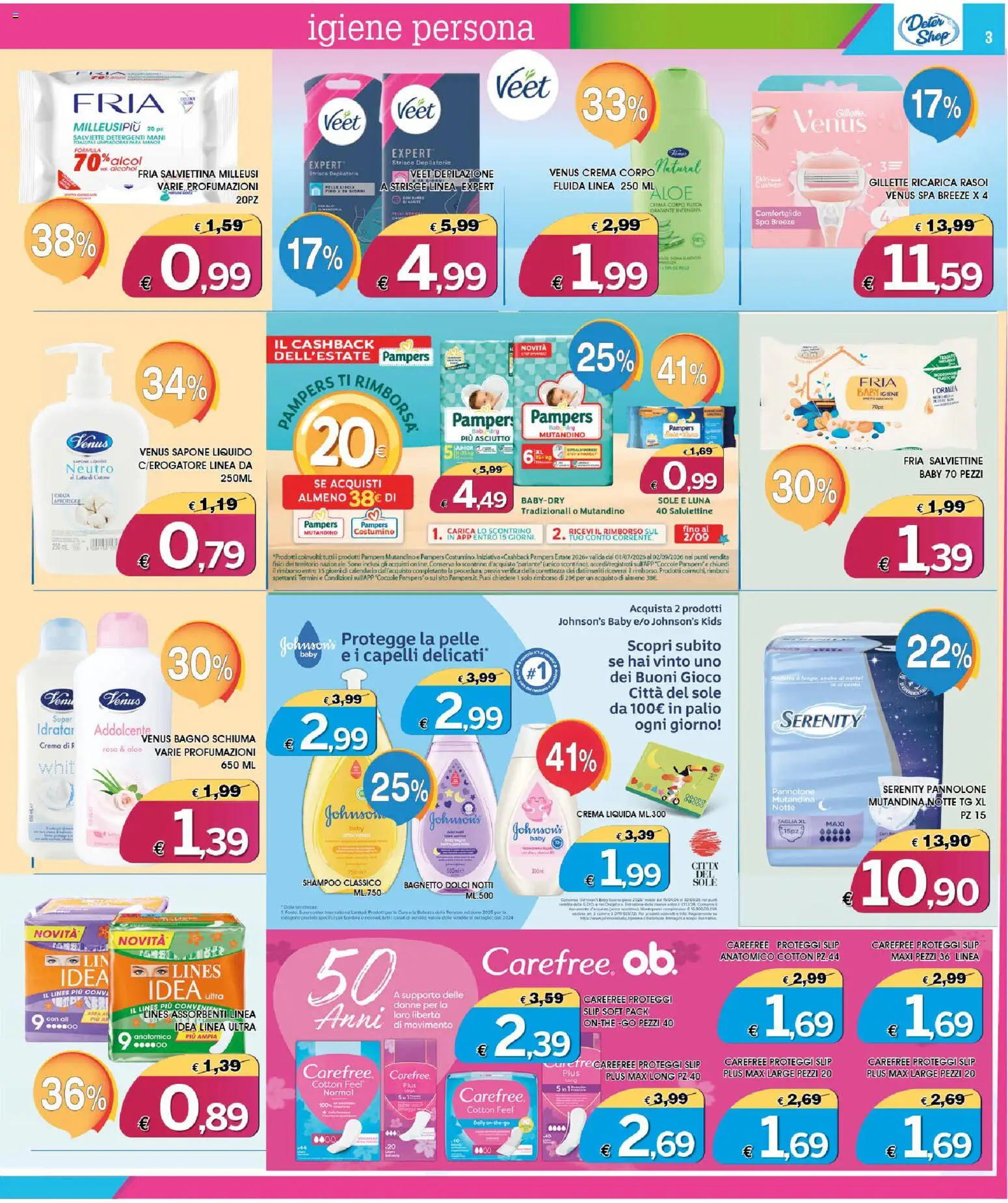 Volantino Deter Shop del 01/07/2026 | Pagina: 3 | Prodotti: Sapone, Proteggi slip, Pampers, Bagnetto