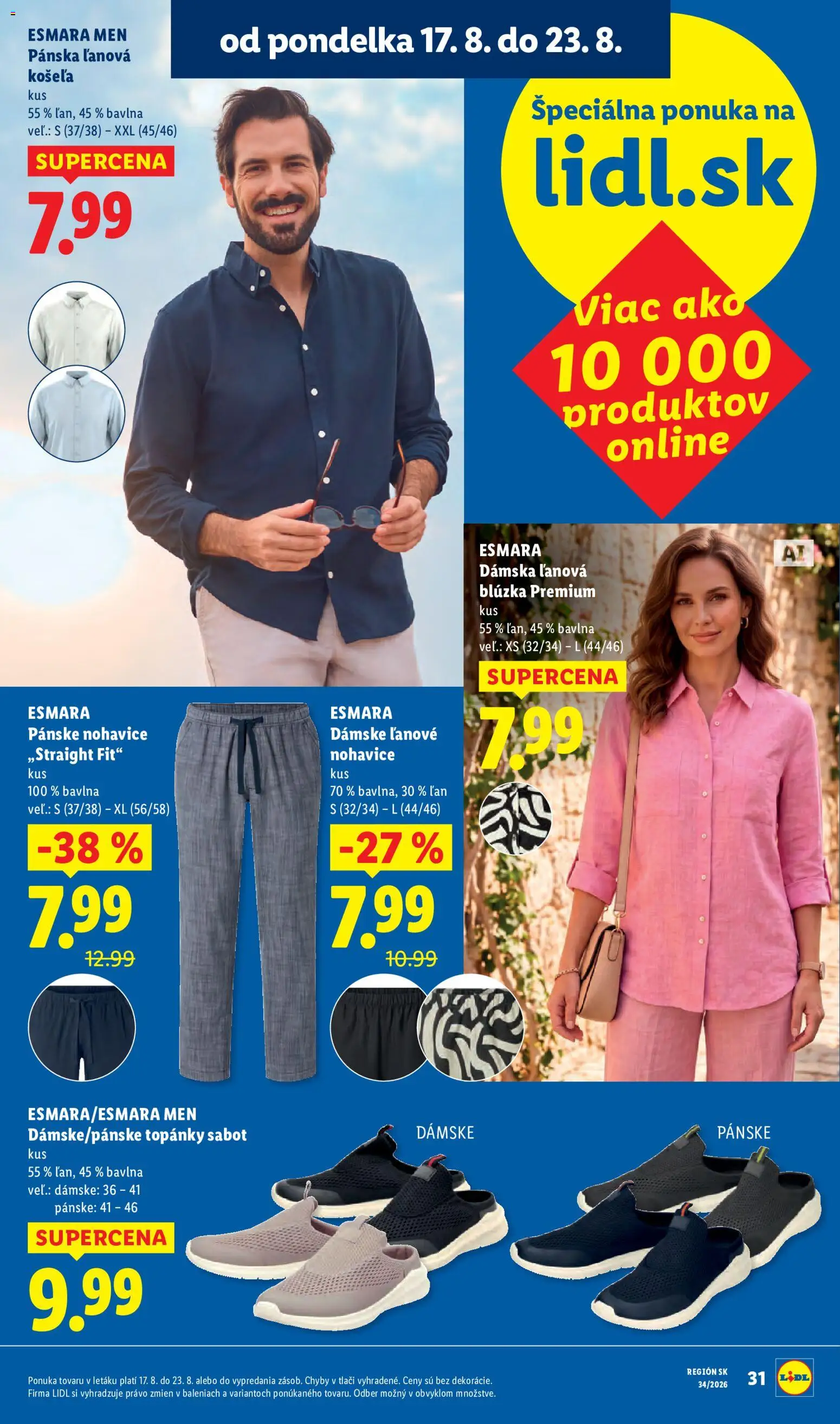 Nové Lidl akcie – leták je platný od 17.08.2026 | Strana: 7 | Produkty: Blúzka, Košeľa, Nohavice, Topánky