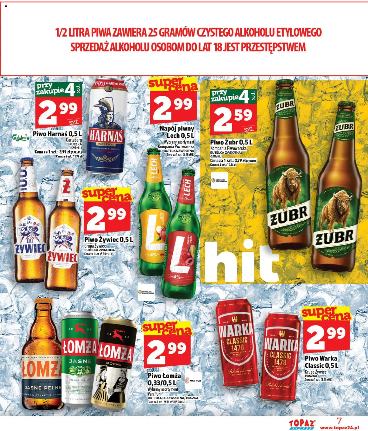 Topaz gazetka - Express od 07.05.2026 | Strona: 7 | Produkty: Piwo żubr, Piwo Warka, Harnaś, Piwo