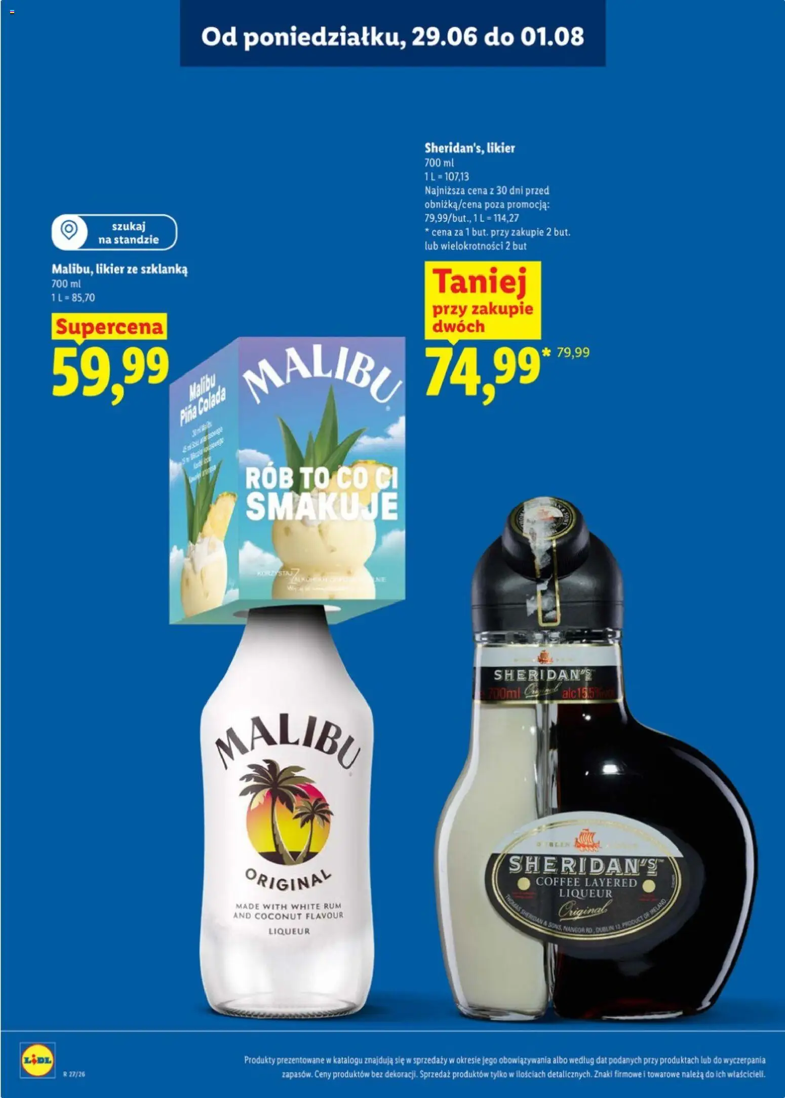 Lidl Katalog alkoholi mocnych od 29.06.2026 | Strona: 18 | Produkty: Szklanka, Likier Sheridan's, Rum