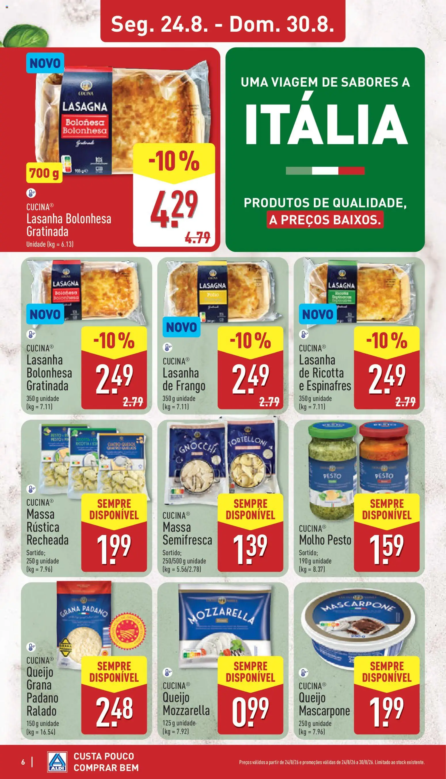 Aldi folheto │ válido de 24/08/2026 | Página: 6 | Produtos: Pesto, Lasanha, Queijo, Mascarpone
