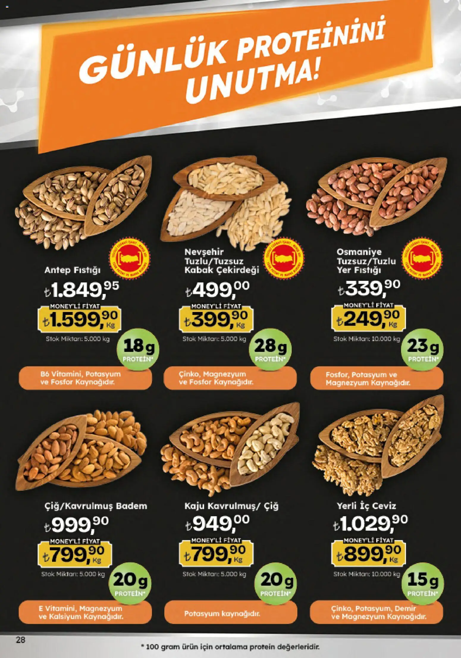 Migros Katalog - 5M Migroskop Dijital - 09 Temmuz 2026 tarihinden itibaren geçerlidir | Sayfa: 28 | Ürünler: Kabak, Badem, Yer fıstığı, Ceviz