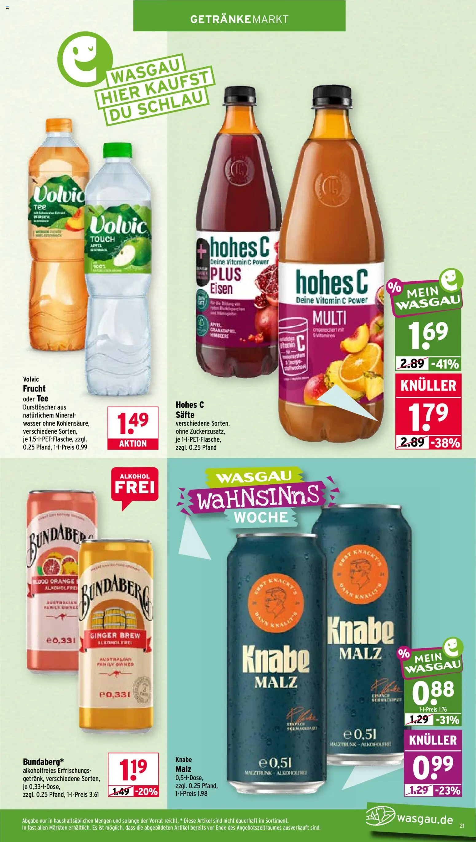 Wasgau Prospekt – gültig ab 26.05.2026 | Seite: 21 | Produkte: Äpfel, Volvic touch, Himbeere, Hohes c