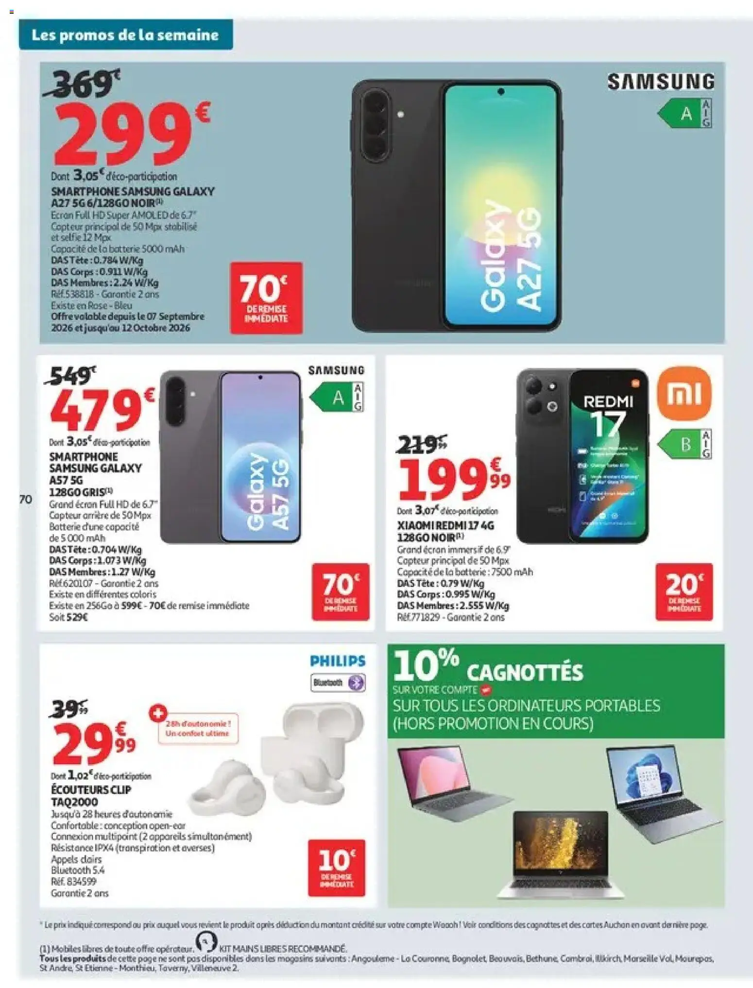 {H1} | Page: 70 | Produits: Smartphone, Écouteurs, Batterie