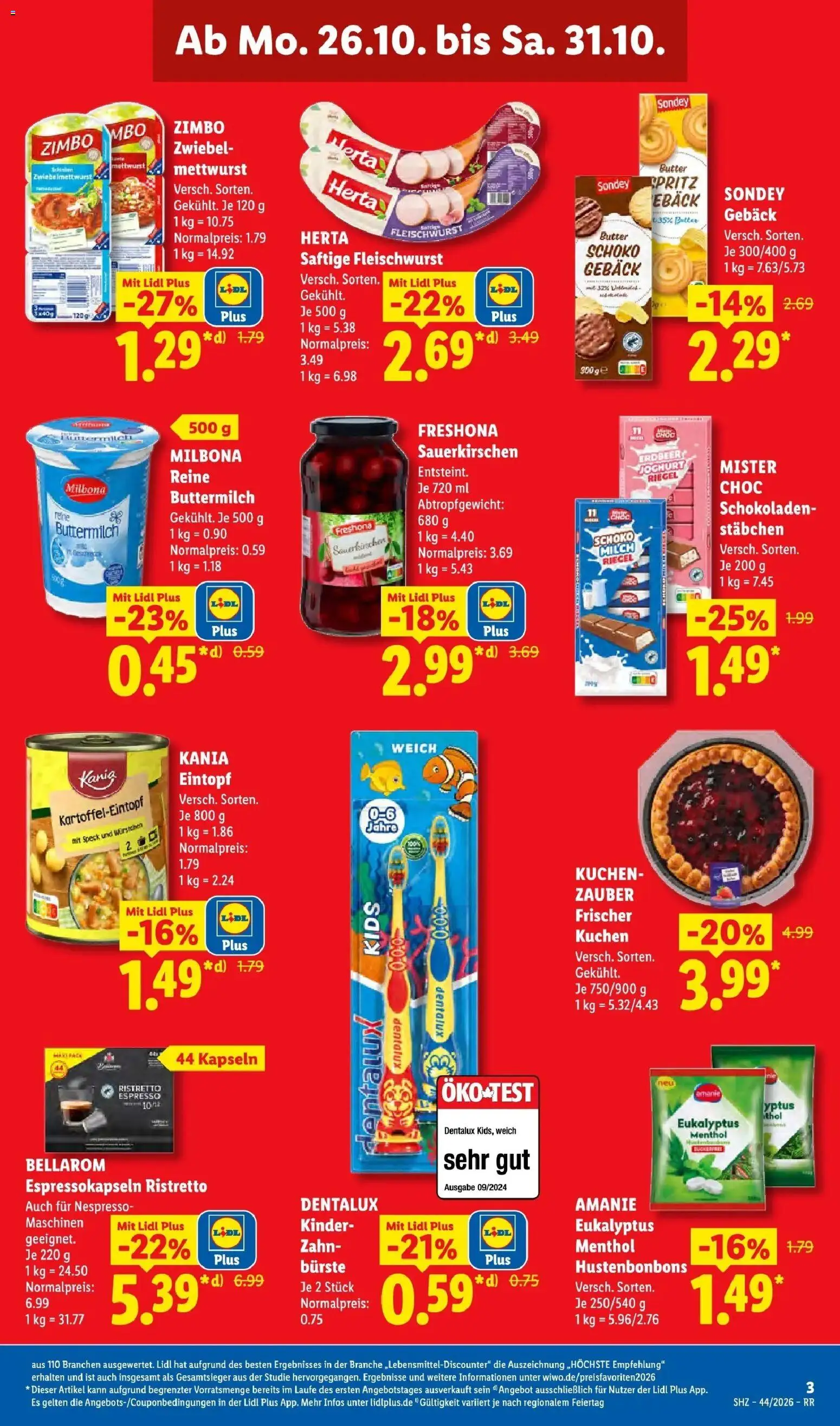 Lidl Prospekt Düsseldorf (ab 26.10.2026) zum Blättern » Angebote | Seite: 3 | Produkte: Butter, Joghurt, Bürste, Kuchen