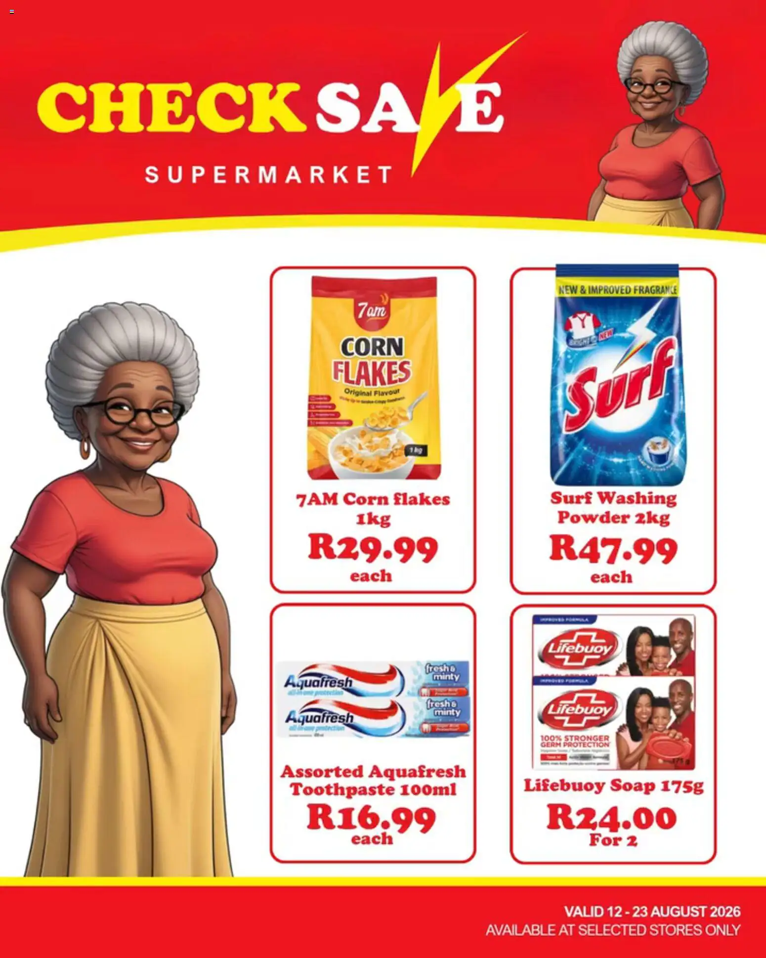New Check Save catalogue – valid from 12/08/2026 | Page: 3 | Products: Corn flakes, Fragrance, Soap, Washing powder