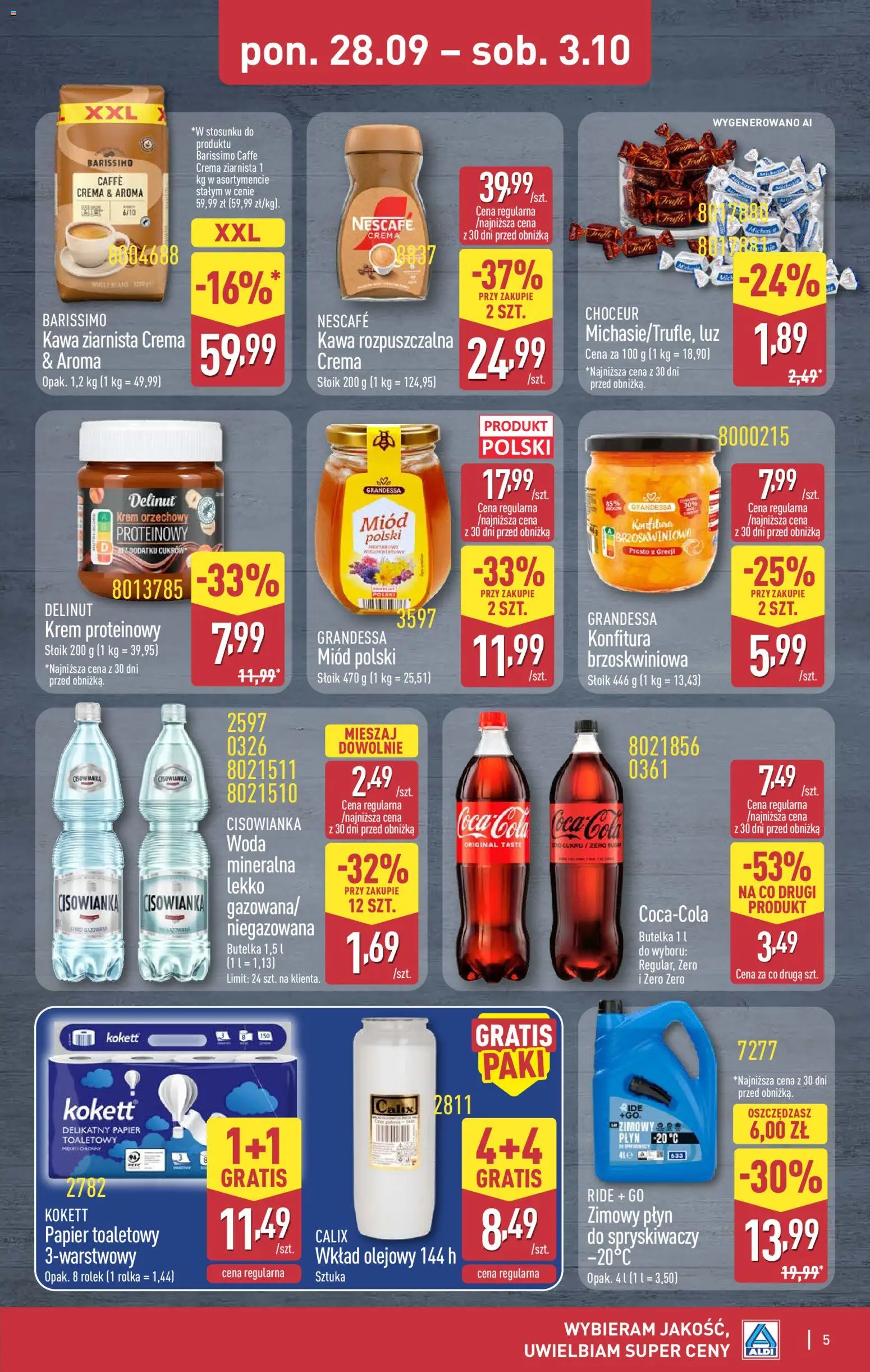 Aldi Polsko leták - Oferta weekendowa od 01.10.2026 | Strana: 5 | Produkty: Nescafé, Crema, Cola, Sůl