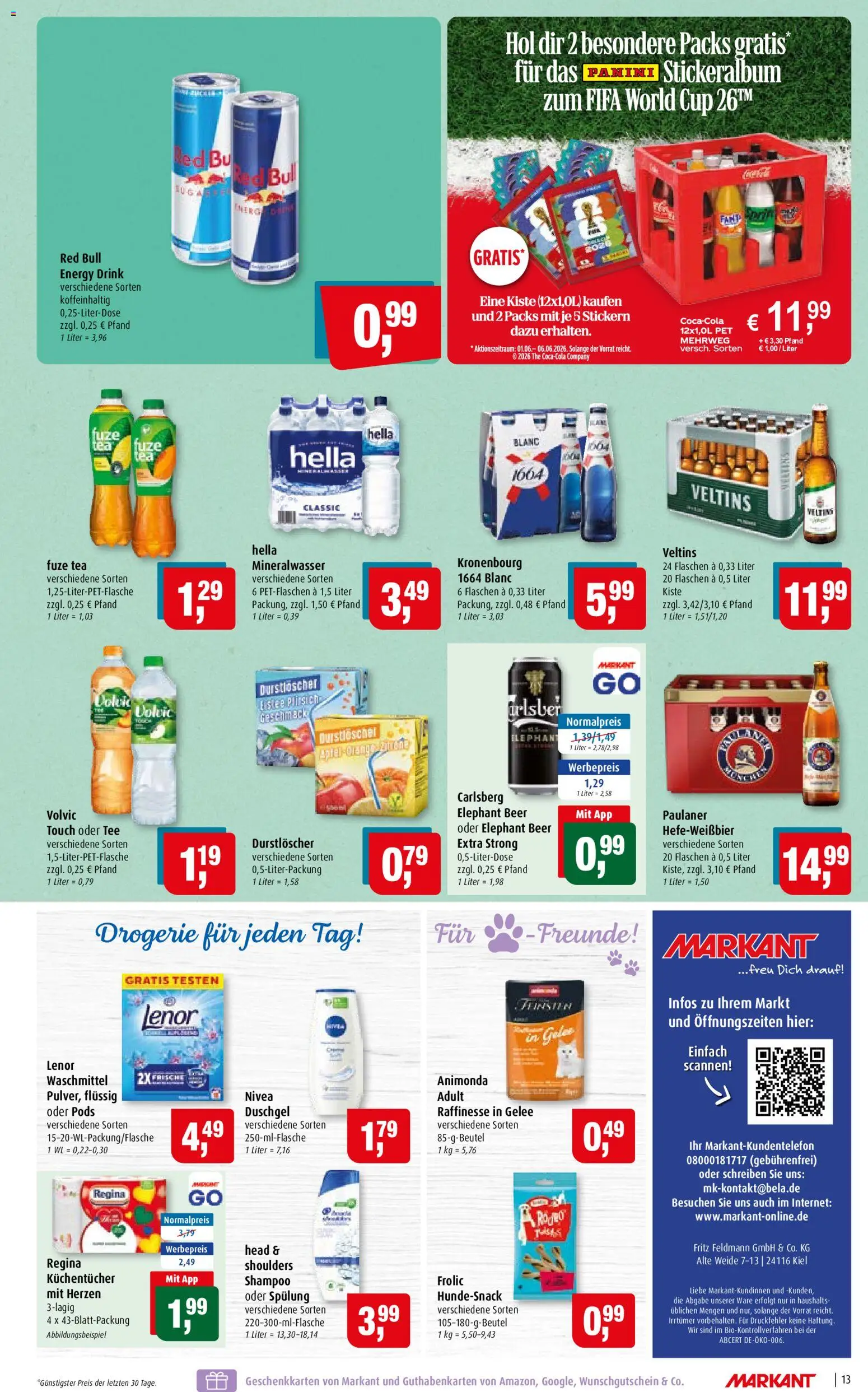 Markant Prospekt – gültig ab 01.06.2026 | Seite: 13 | Produkte: Lenor, Carlsberg, Tee, Paulaner